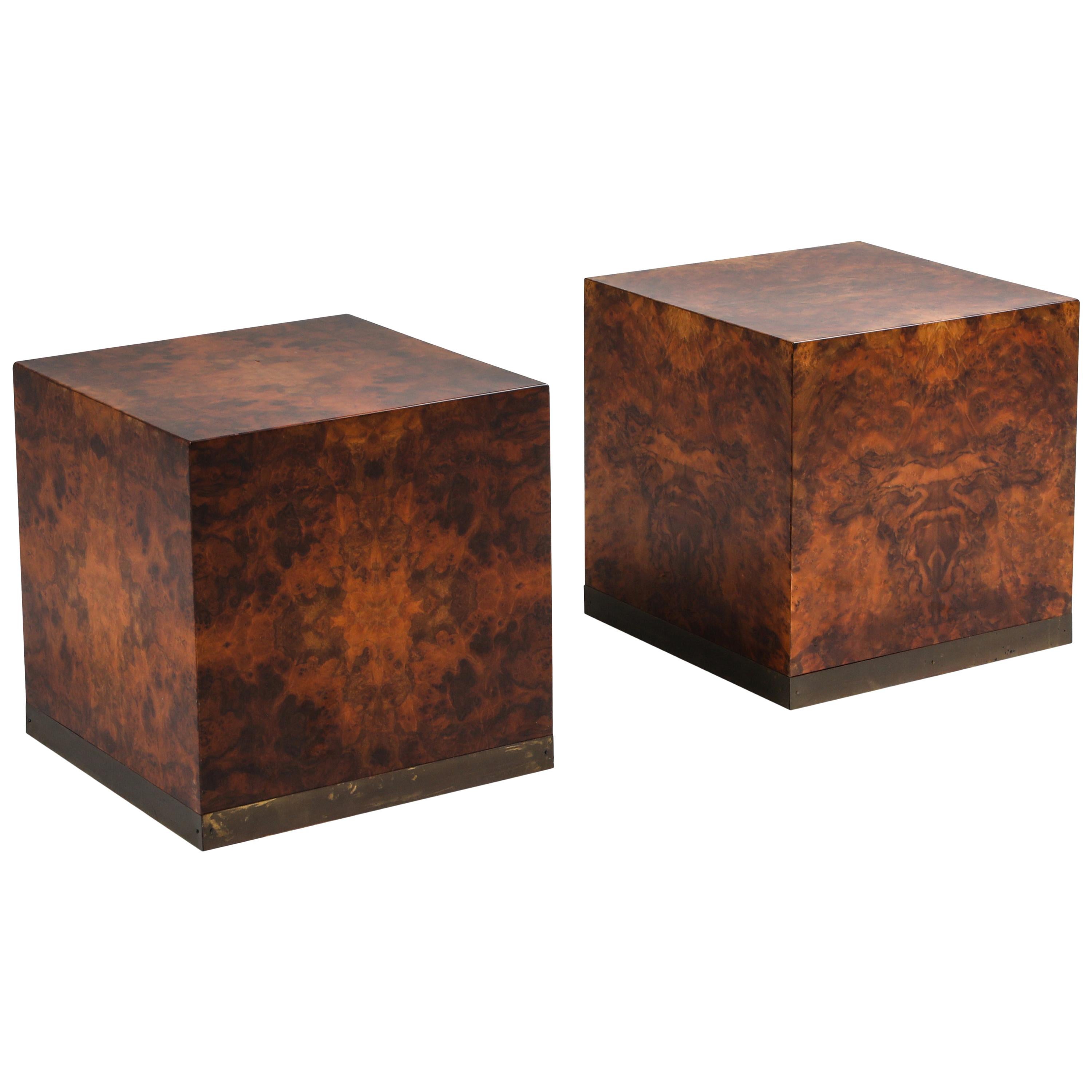 Burl Square Side Tables by Jean Claude Mahey