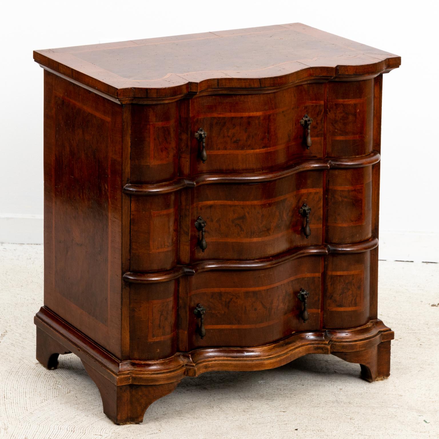 Burl Veneered Serpentine Chest or Night Stand In Good Condition In Stamford, CT