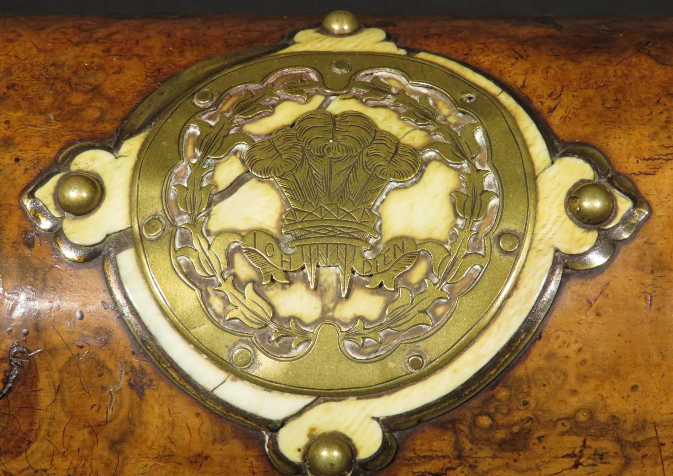 Burl Walnut and Brass Bound Document Box / Jewellery Casket, England Circa 1860 2