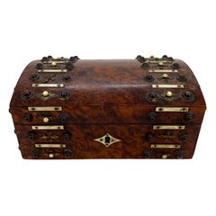 Burl Walnut and Brass Dome-Top Box with Mother-of-Pearl, English, ca. 1860