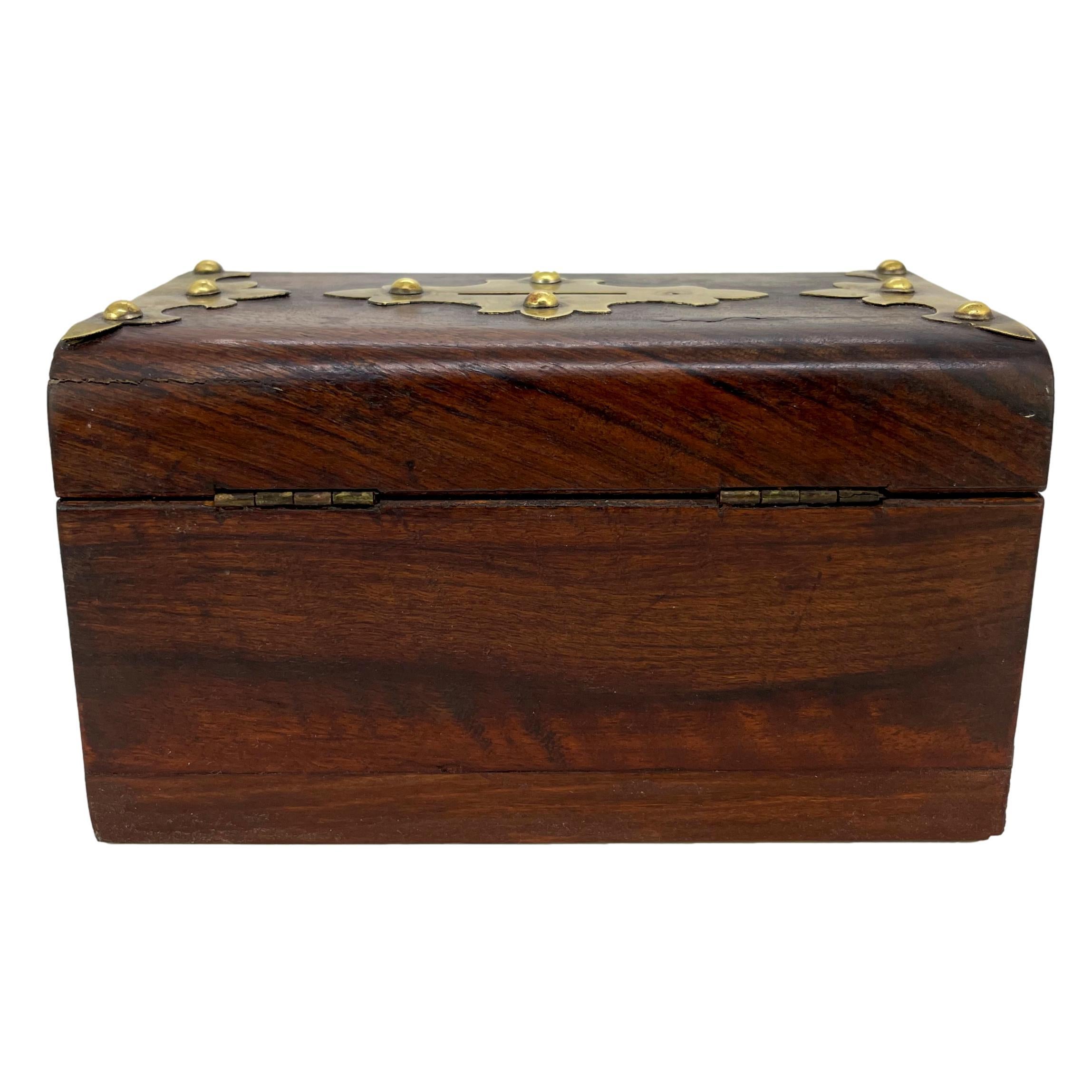 Hand-Crafted Burl Walnut and Brass Embellished Money Box, English, ca. 1860 For Sale