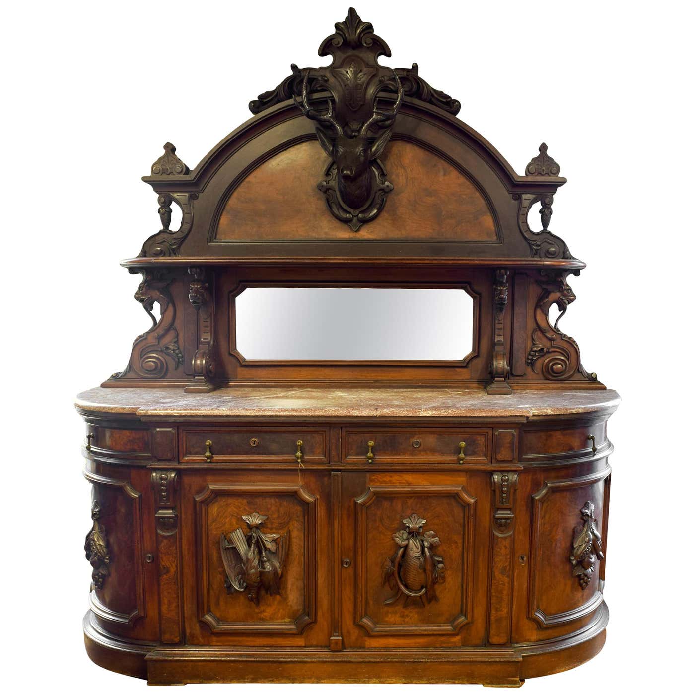 Burl Walnut and Marble Sideboard For Sale at 1stDibs