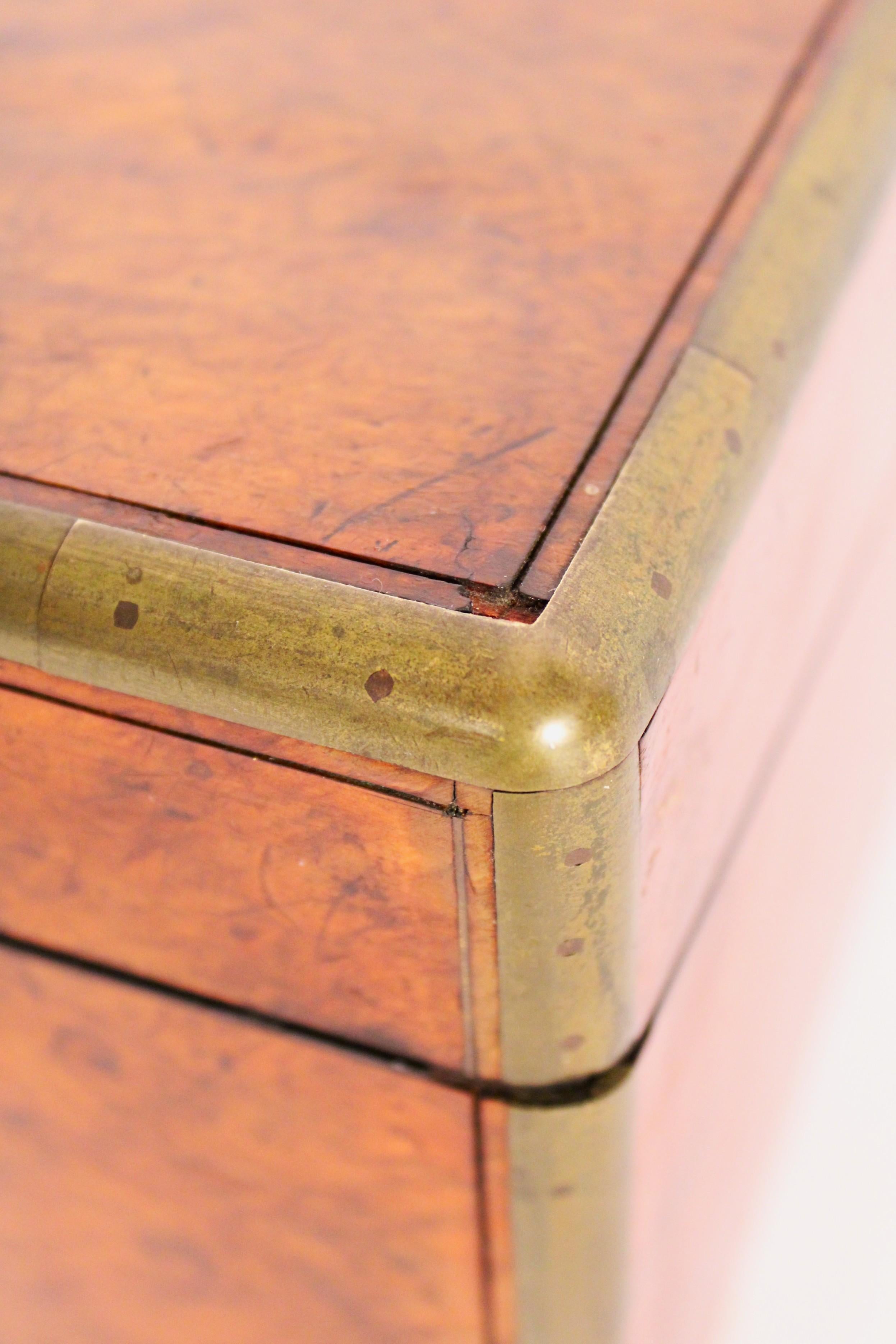Brass Burl Walnut and Walnut Writing Slope on Stand For Sale