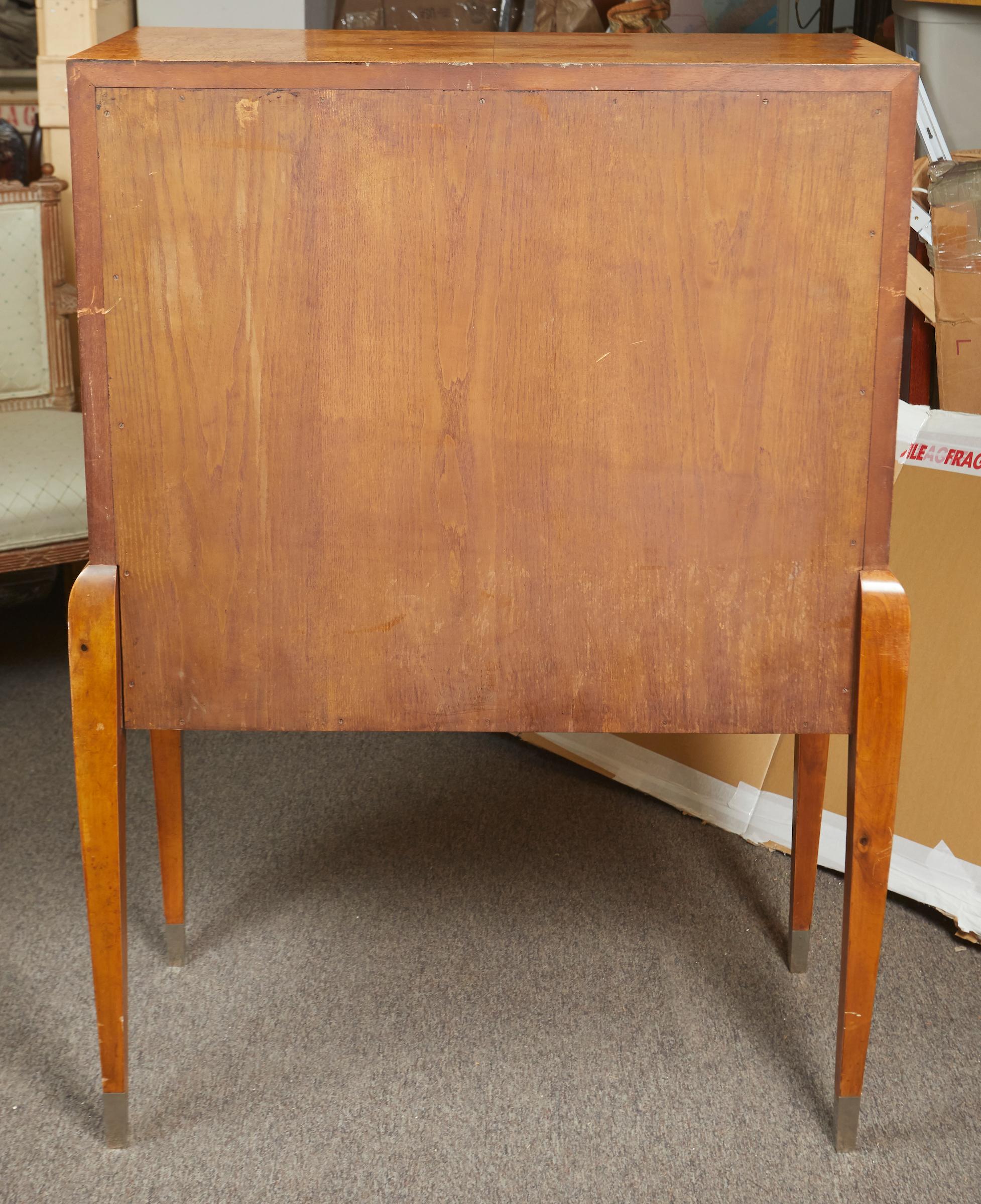 Burl Walnut Art Deco Bar Cabinet by Lucie Renaudot For Sale 1