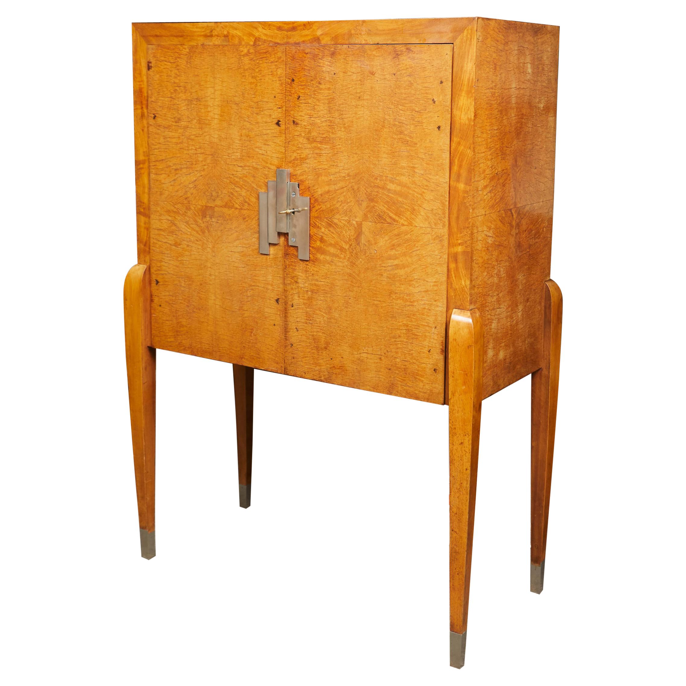 Burl Walnut Art Deco Bar Cabinet by Lucie Renaudot For Sale