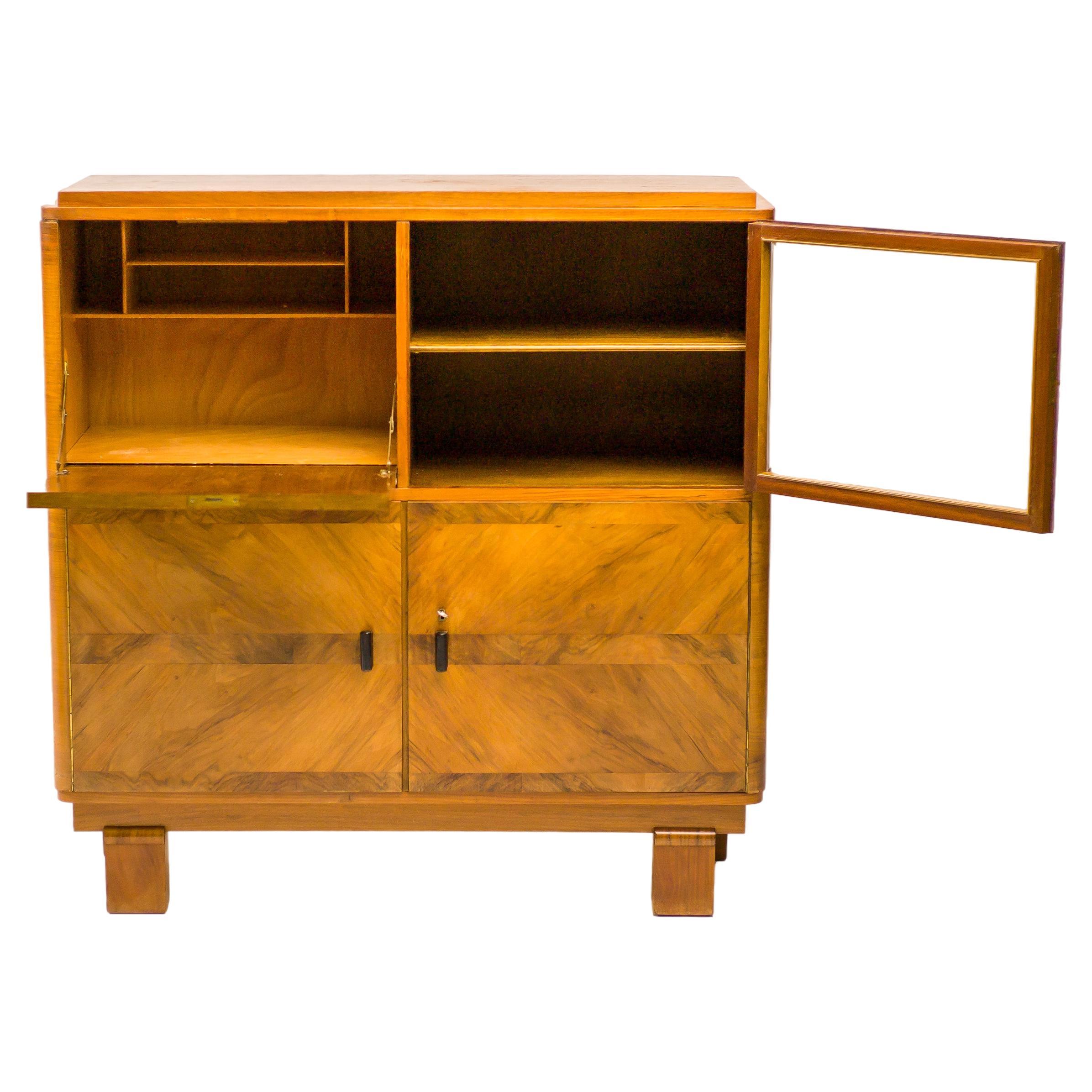 Burl Walnut Art Deco Cabinet For Sale