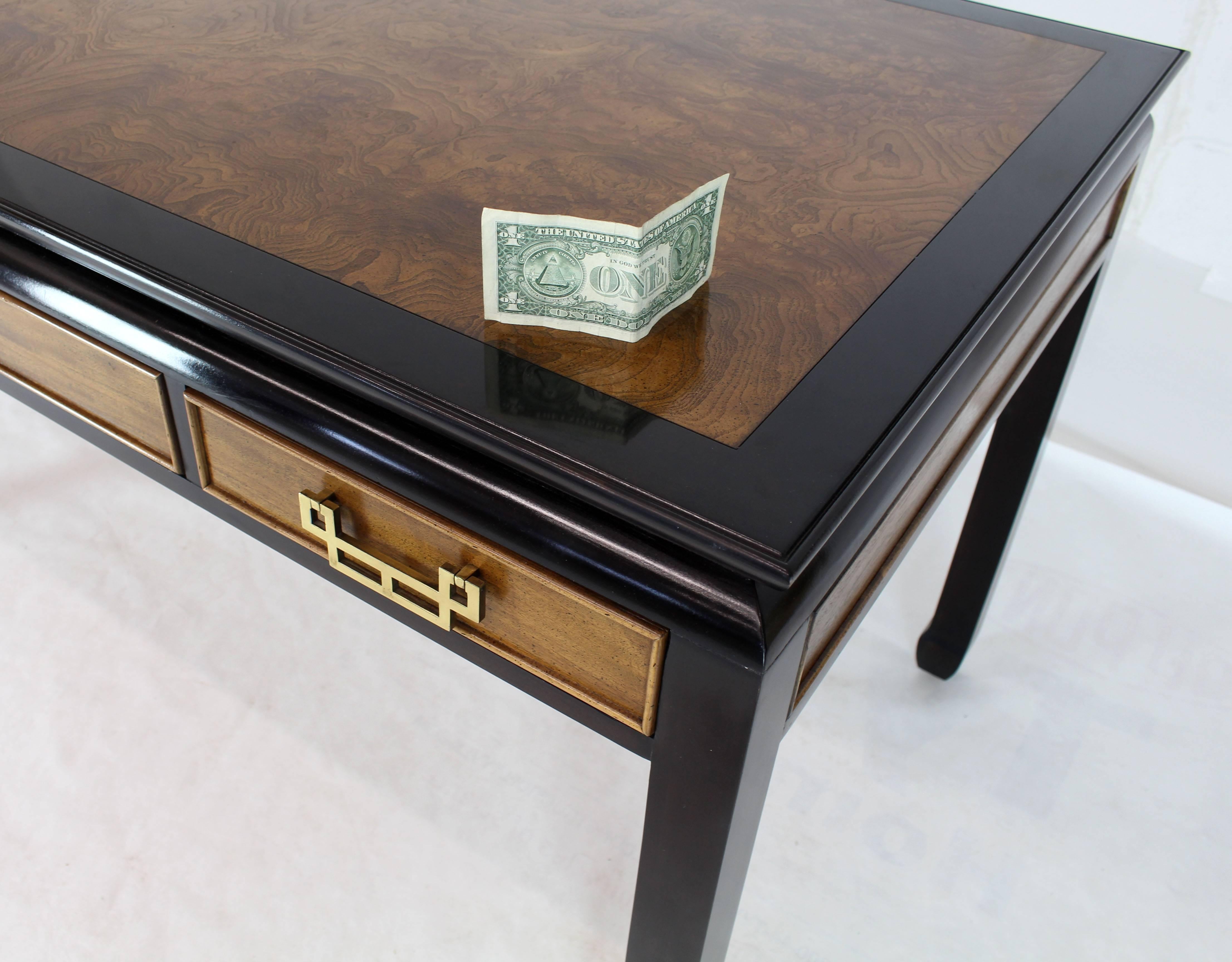 Mid-Century Modern Burl Walnut Black Lacquer Ebonized Black Lacquer Frame Desk