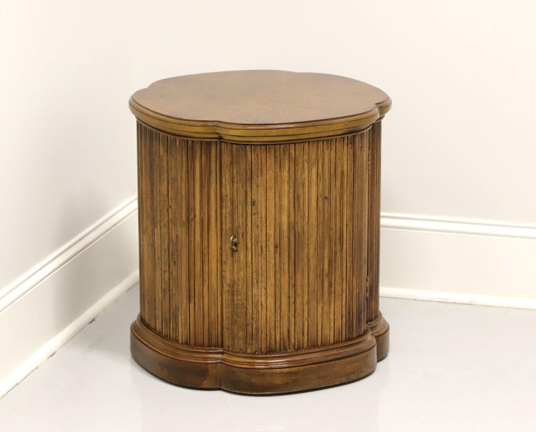 Burl Walnut Clover Shaped Cabinet Accent Table by HENREDON For Sale 3