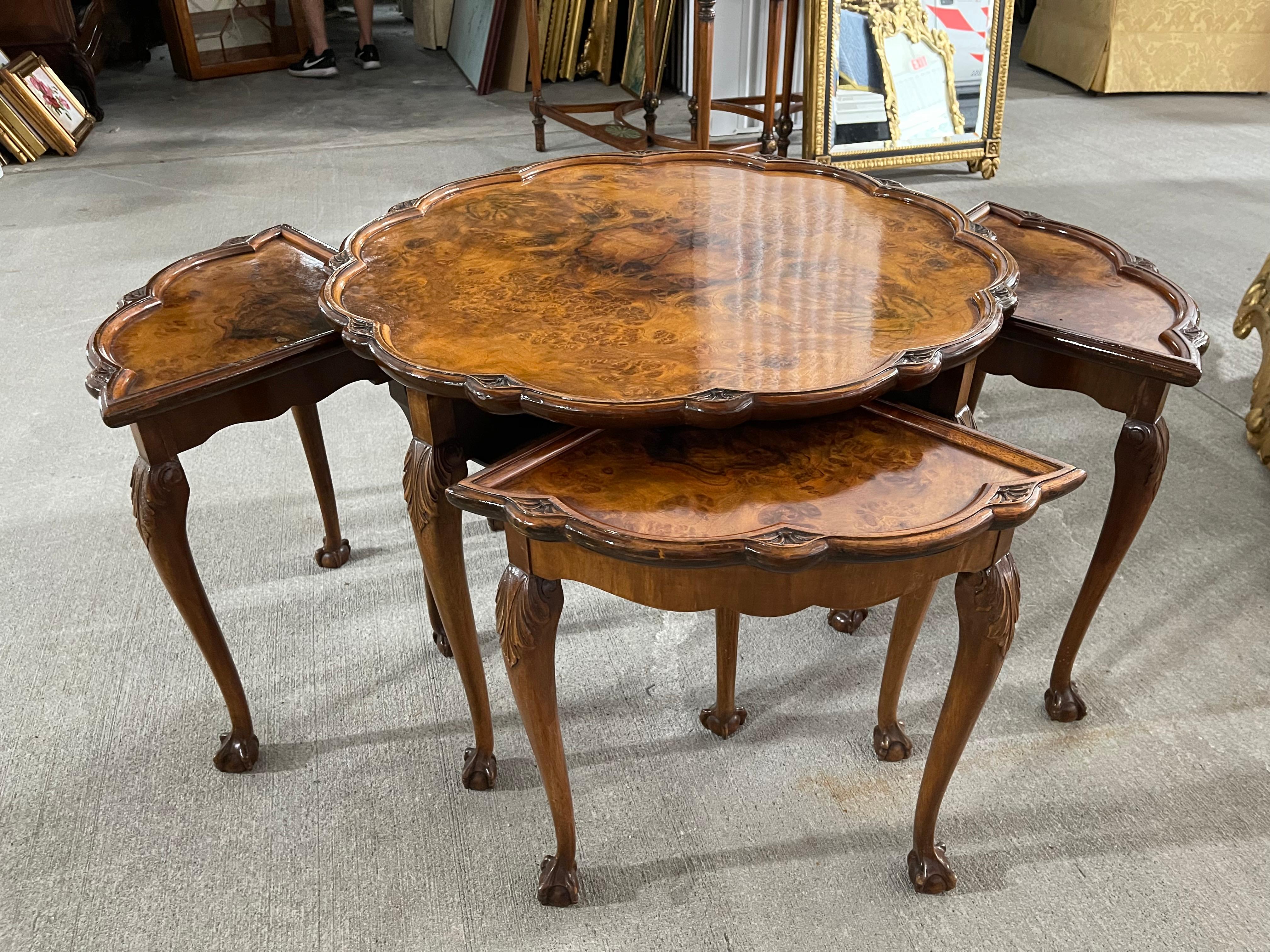 Burl Walnut Coffee Table with Four Smaller Pull-Out Tables, 20th Century 6