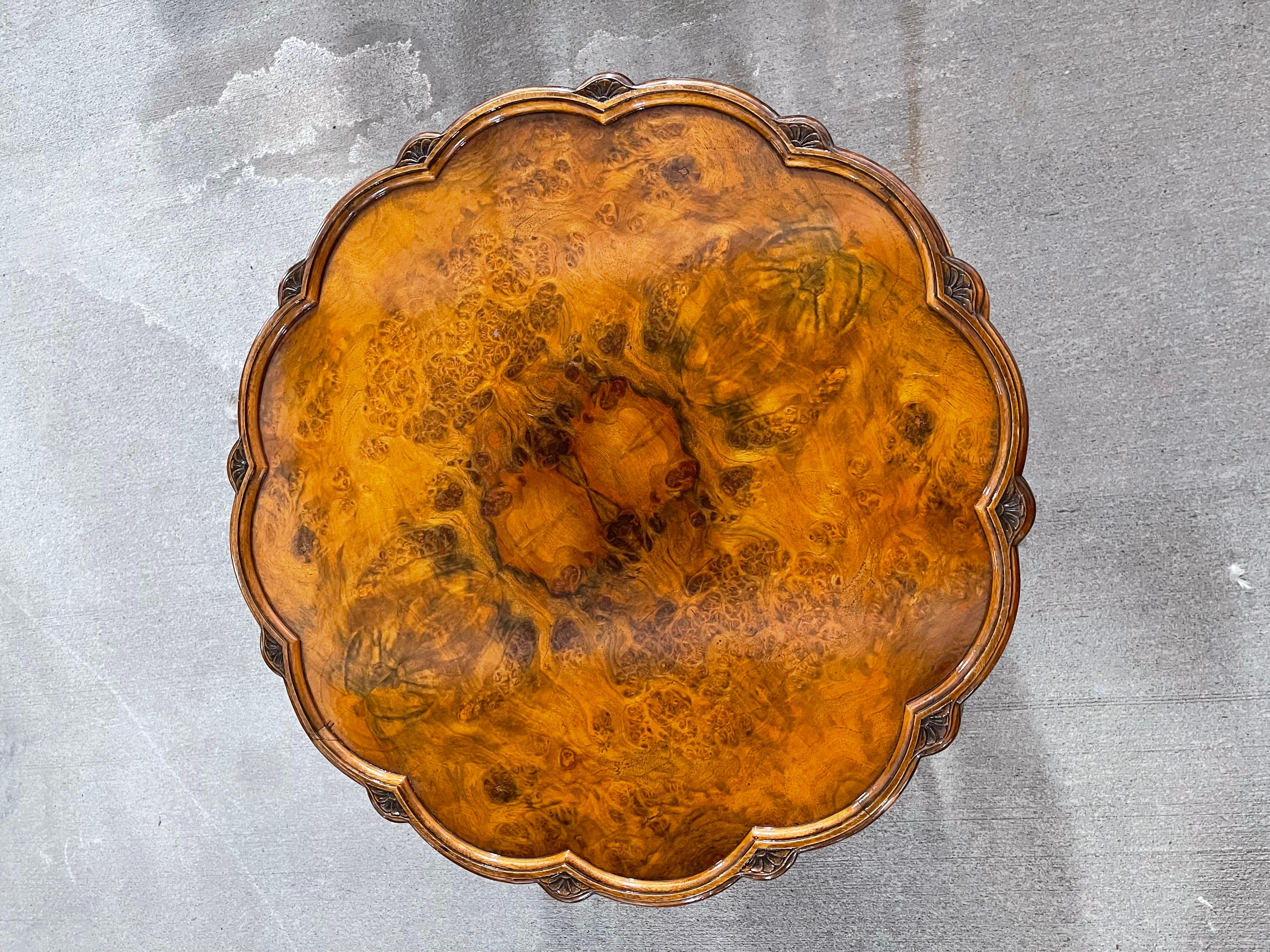 American Burl Walnut Coffee Table with Four Smaller Pull-Out Tables, 20th Century