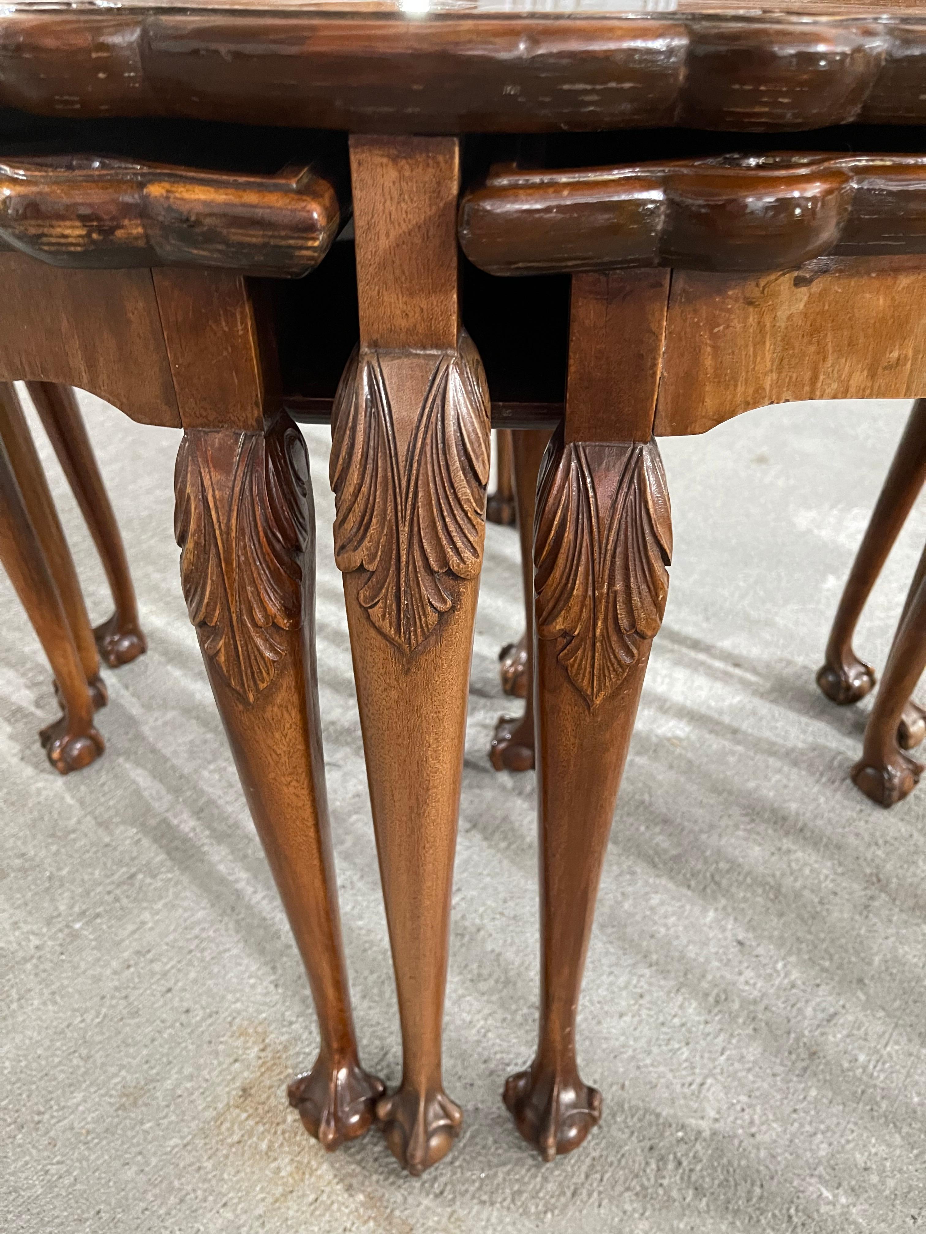 Burl Walnut Coffee Table with Four Smaller Pull-Out Tables, 20th Century 3