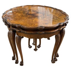 Burl Walnut Coffee Table with Four Smaller Pull-Out Tables, 20th Century