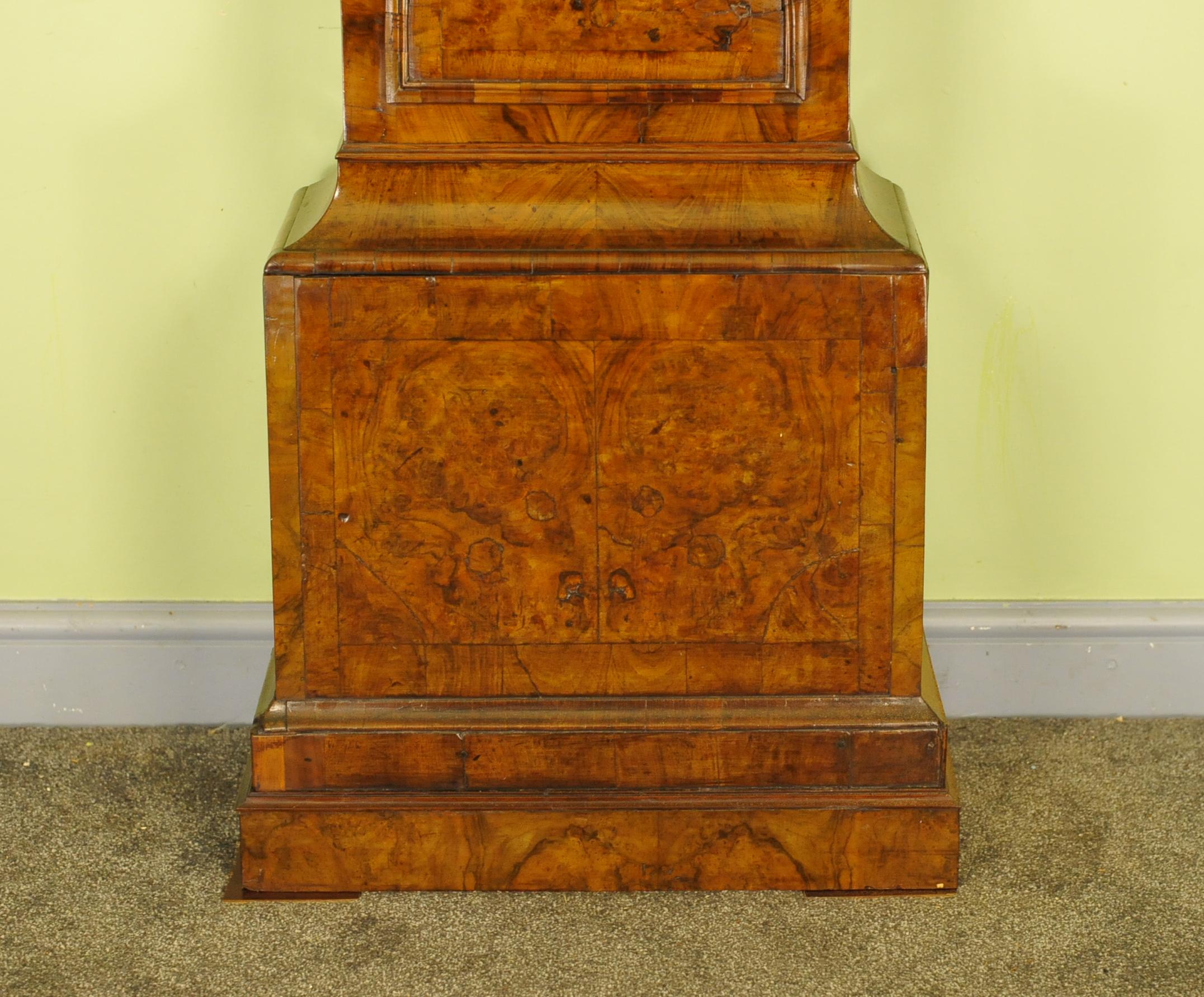 George II Burl Walnut Longcase Tall Case Clock, John Coates, London For Sale