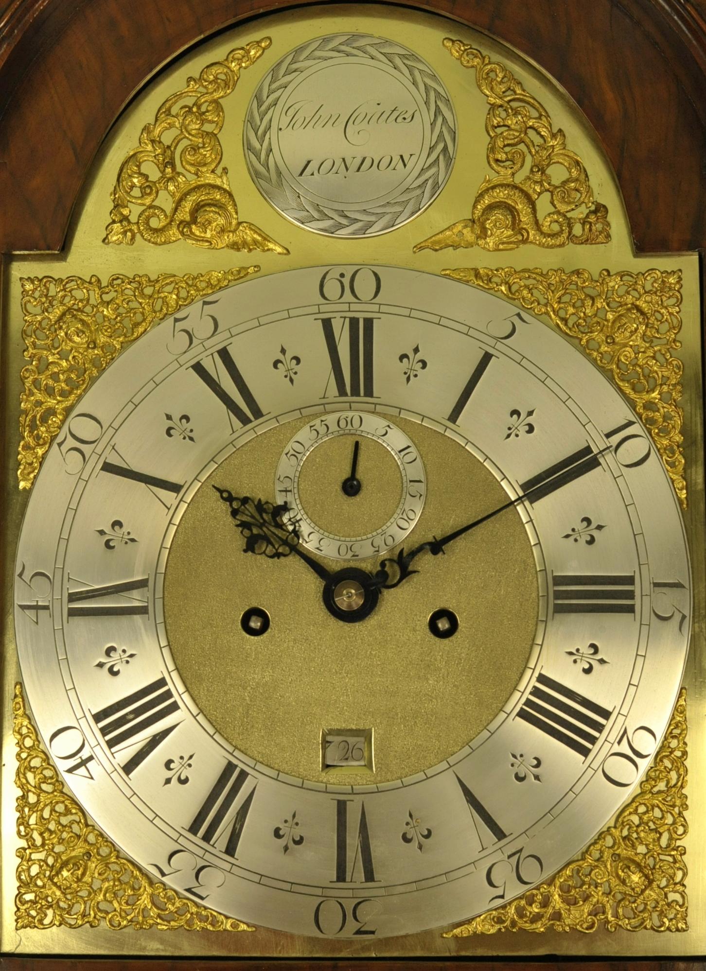 18th Century Burl Walnut Longcase Tall Case Clock, John Coates, London For Sale