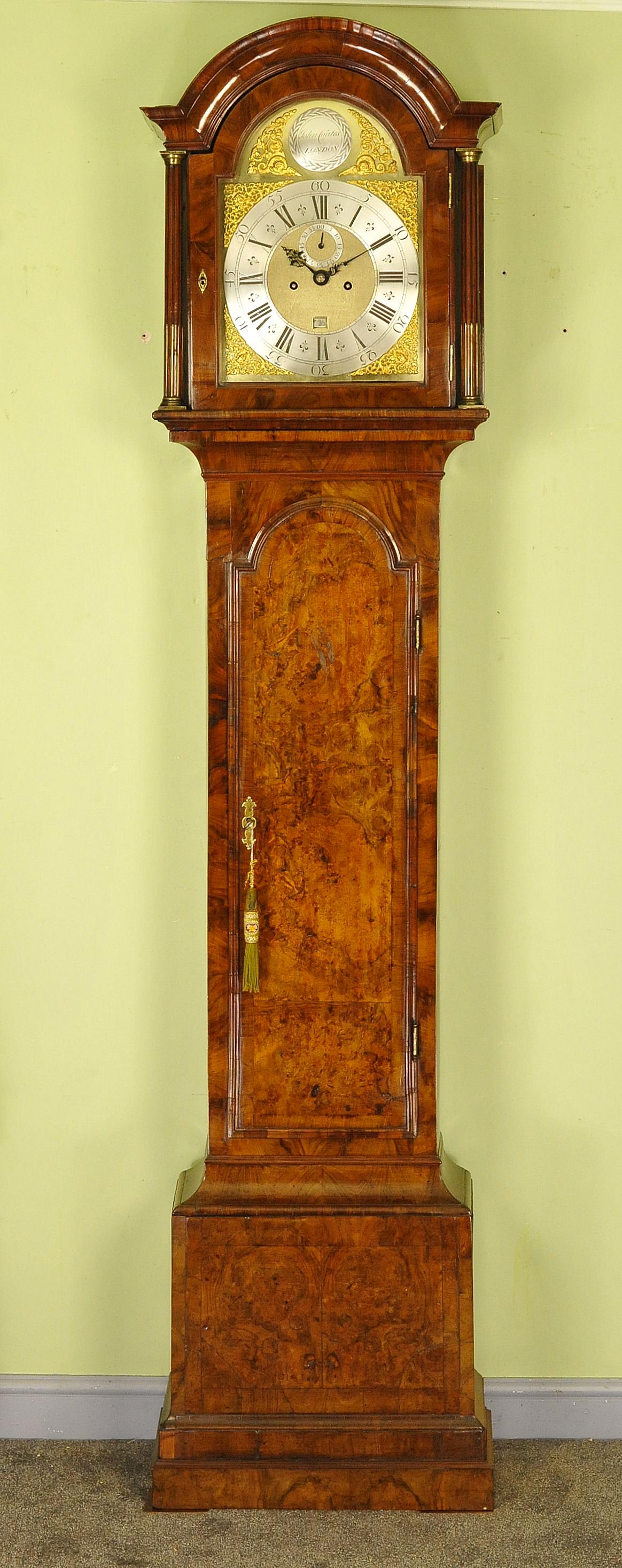 Burl Walnut Longcase Tall Case Clock, John Coates, London For Sale 3