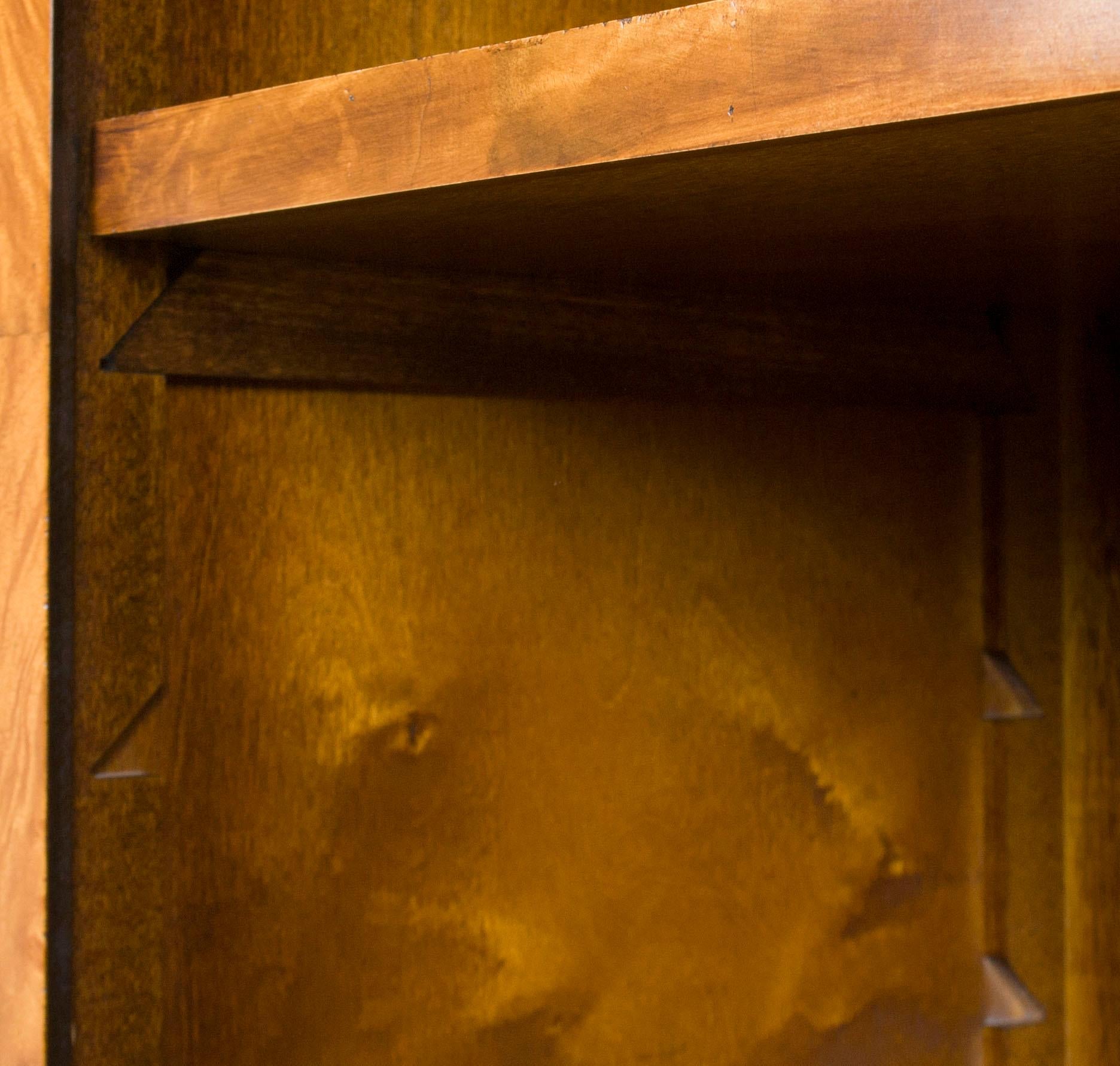 English Burl Walnut Low Double Open Bookcase Bookshelf For Sale