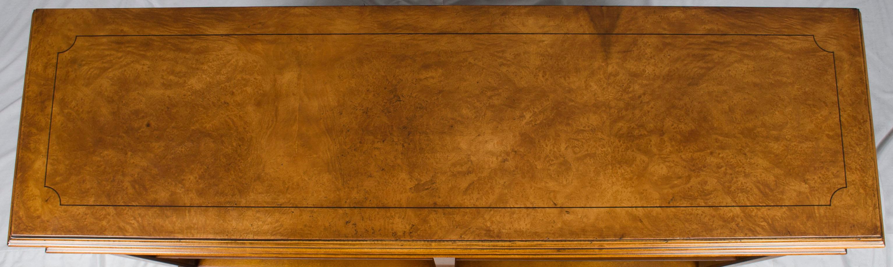Burl Walnut Low Double Open Bookcase Bookshelf In New Condition For Sale In Atlanta, GA