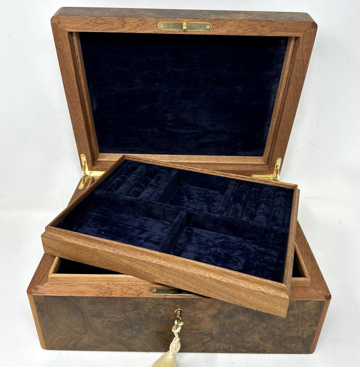 Modern Burl Walnut Mahogany Handmade Jewelry Casket Box by Manning of Ireland Irish New For Sale