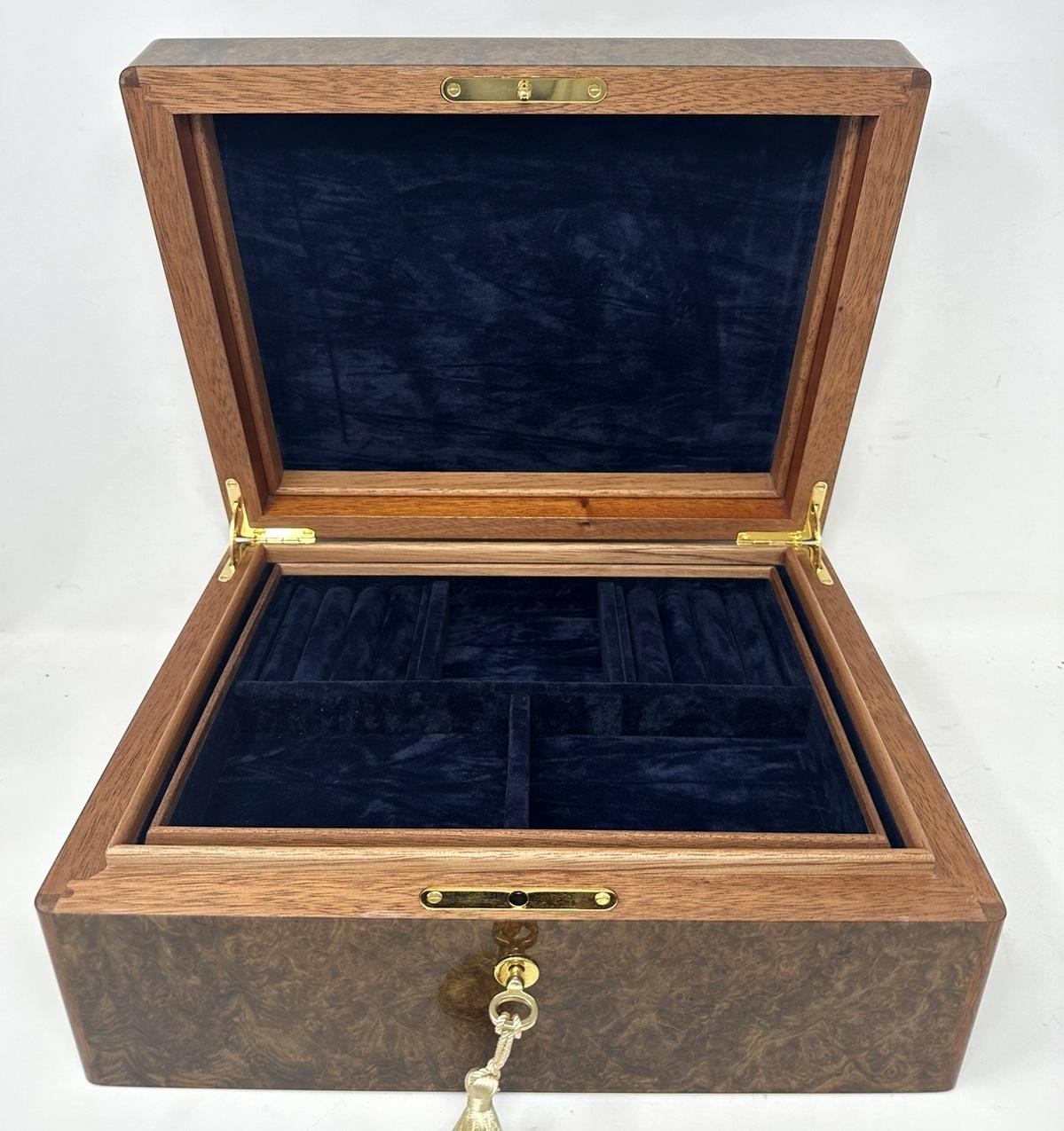 Contemporary Burl Walnut Mahogany Handmade Jewelry Casket Box by Manning of Ireland Irish New
