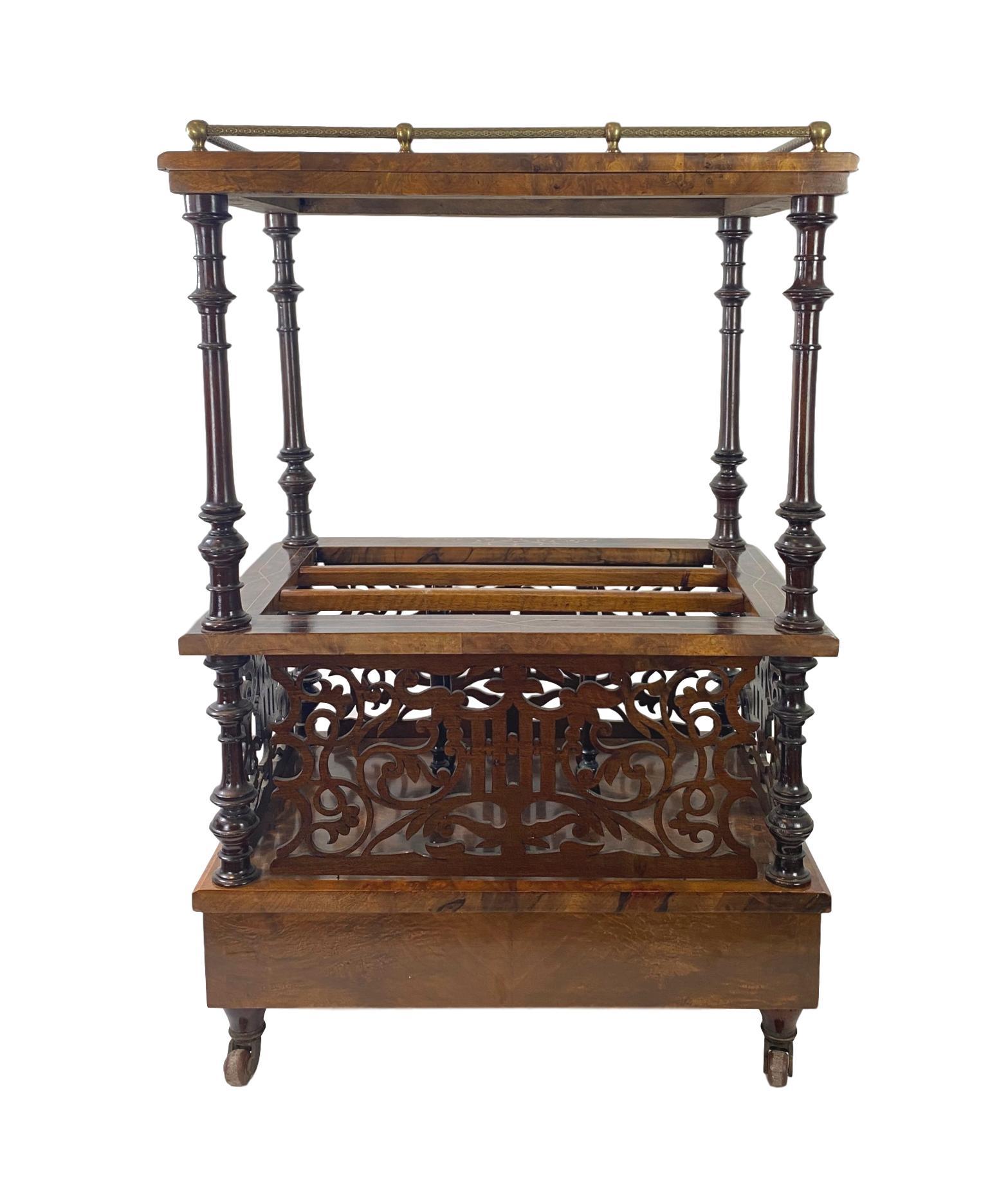 Hand-Crafted Burl Walnut Marquetry Inlaid Canterbury or Sheet Music Stand, English circa 1880