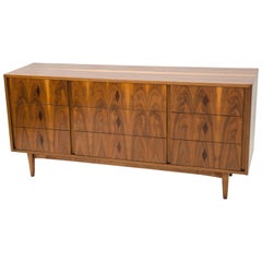 Burl Walnut Nine-Drawer Dresser, B. P. John