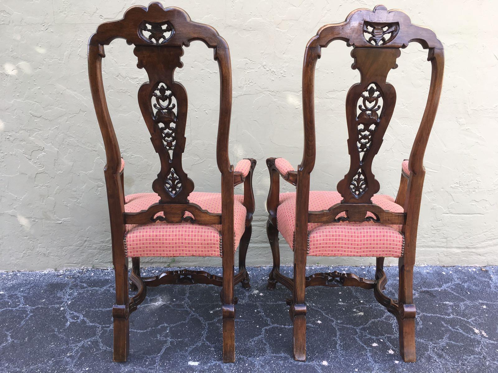 20th Century Burl Walnut Queen Anne Style Pair of Armchairs, circa 1940 For Sale