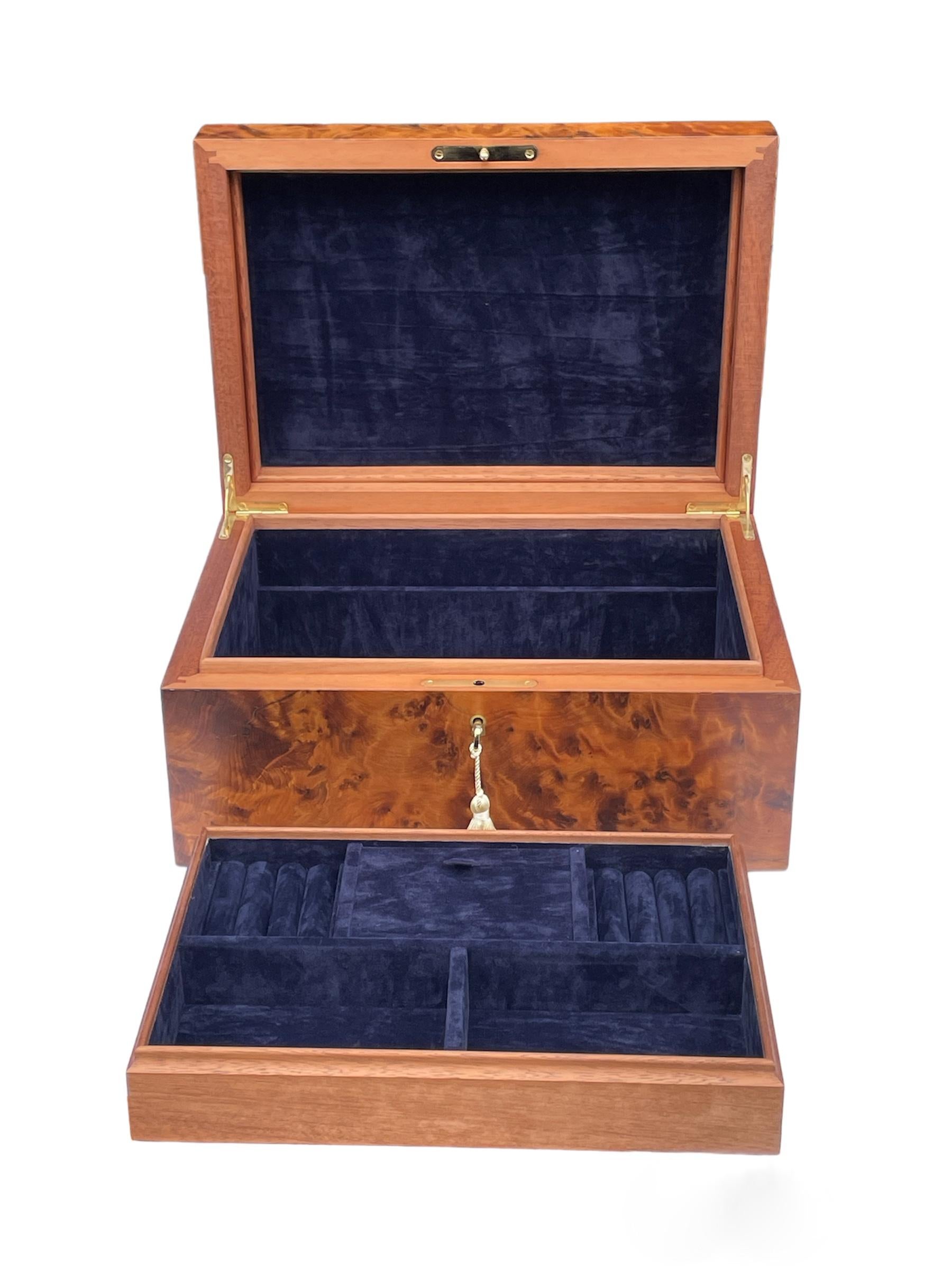 Modern Burl Walnut  Thuya Wood Handmade Jewelry Casket Box Manning of Ireland Irish New