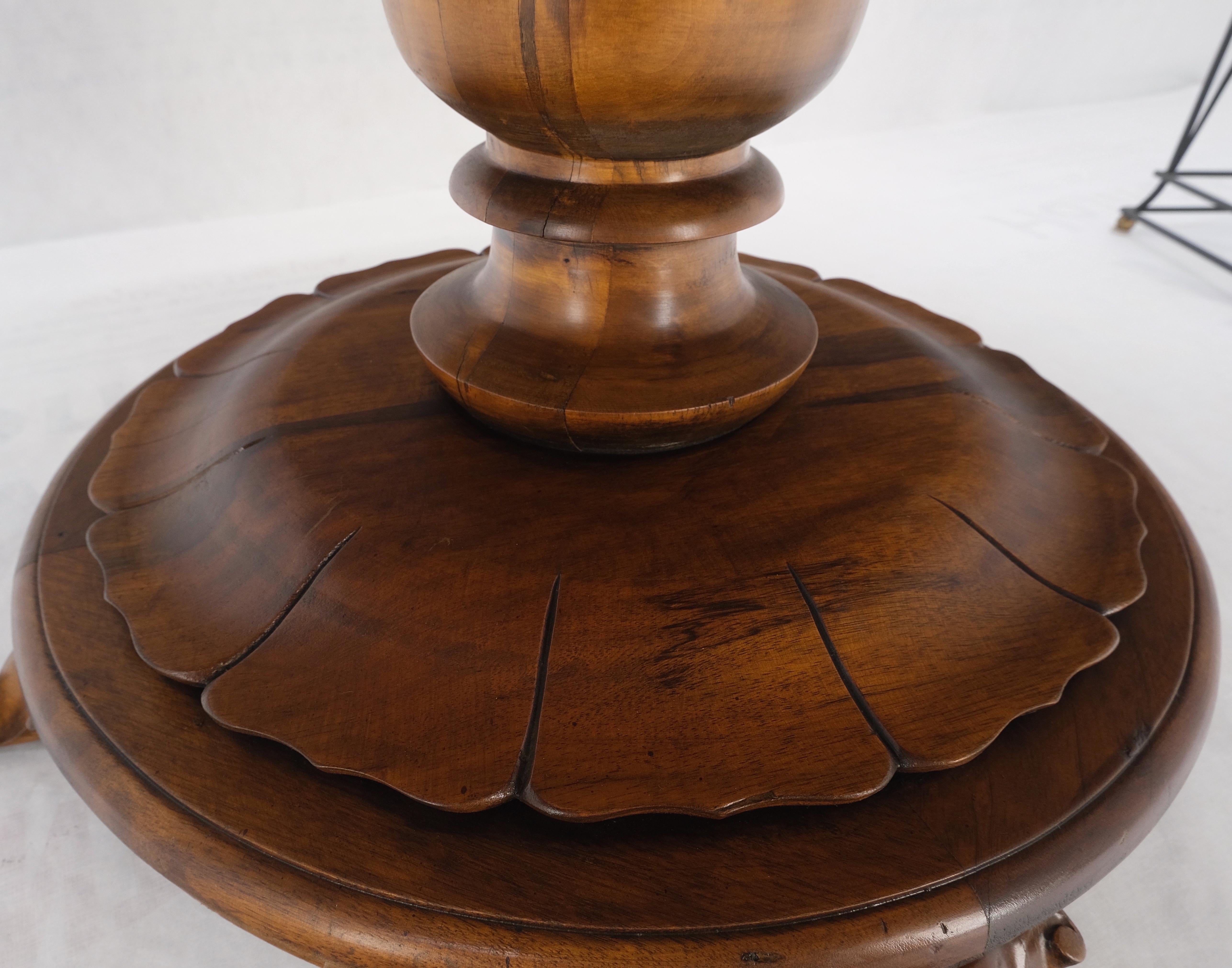 Burl Walnut Wood Top Round Carved Lotus Shape Base Dining Center Table Mint! For Sale 3