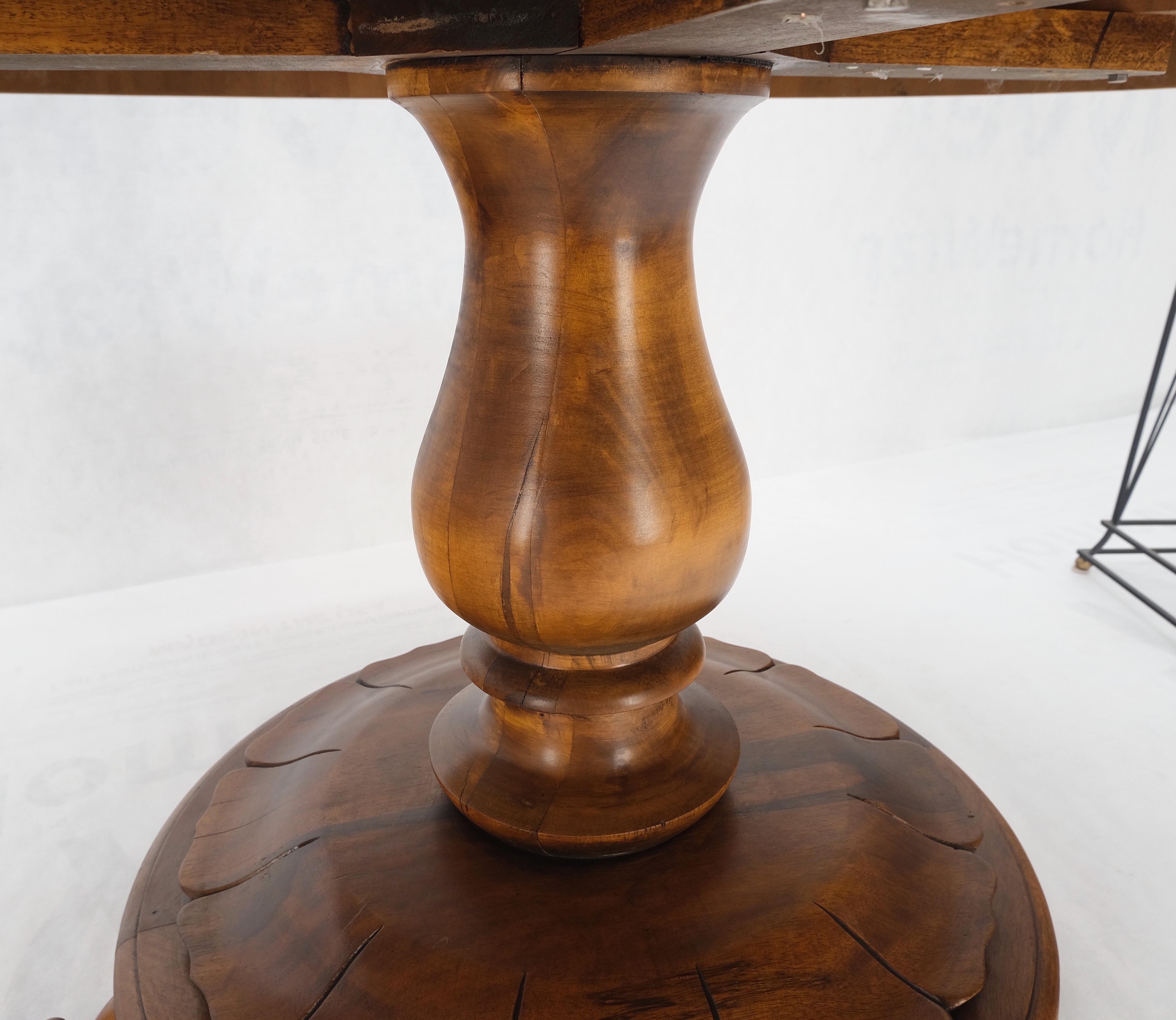 Burl Walnut Wood Top Round Carved Lotus Shape Base Dining Center Table Mint! For Sale 5