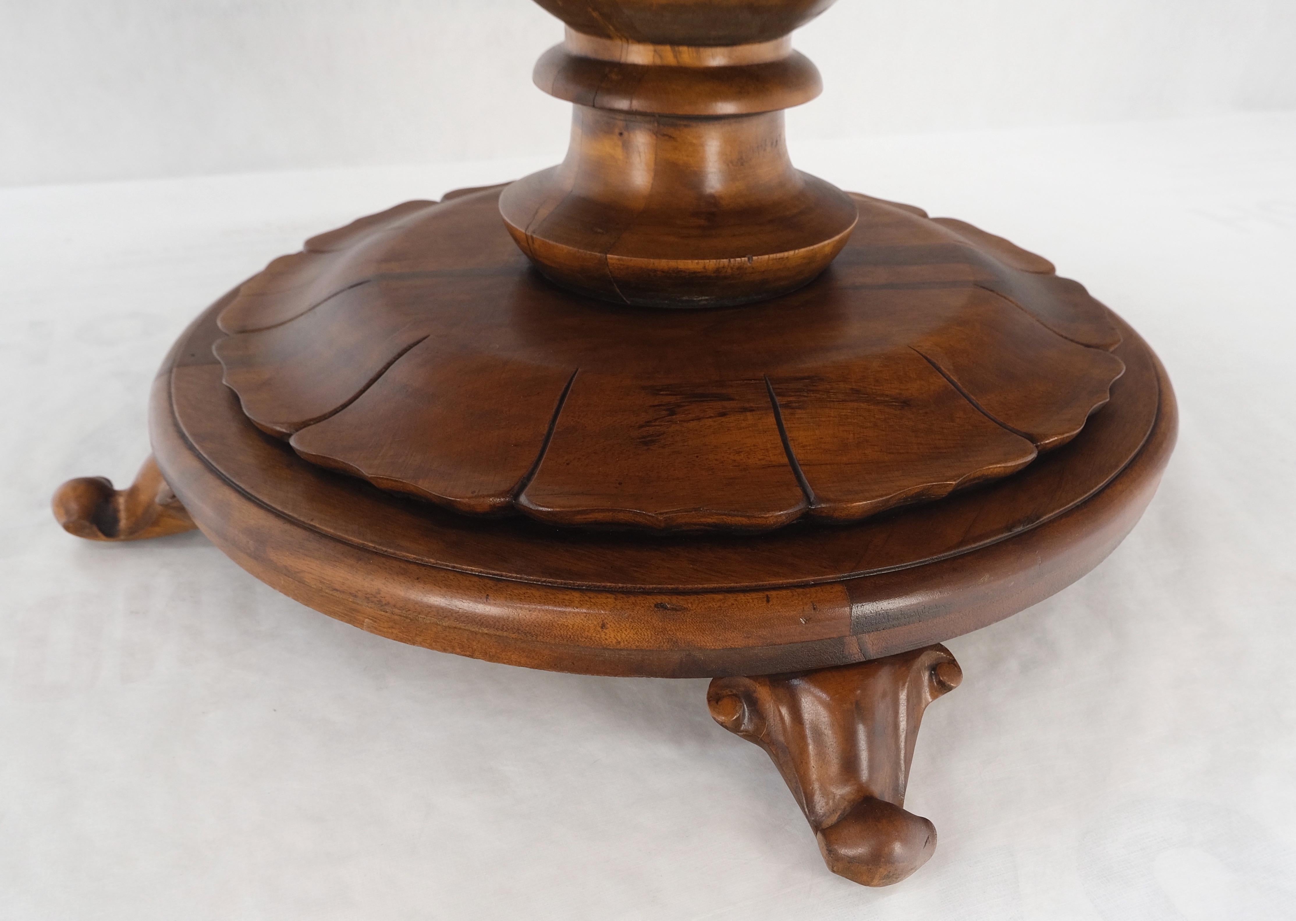 Burl walnut wood top round carved lotus shape base dining center table mint! Made in Italy.