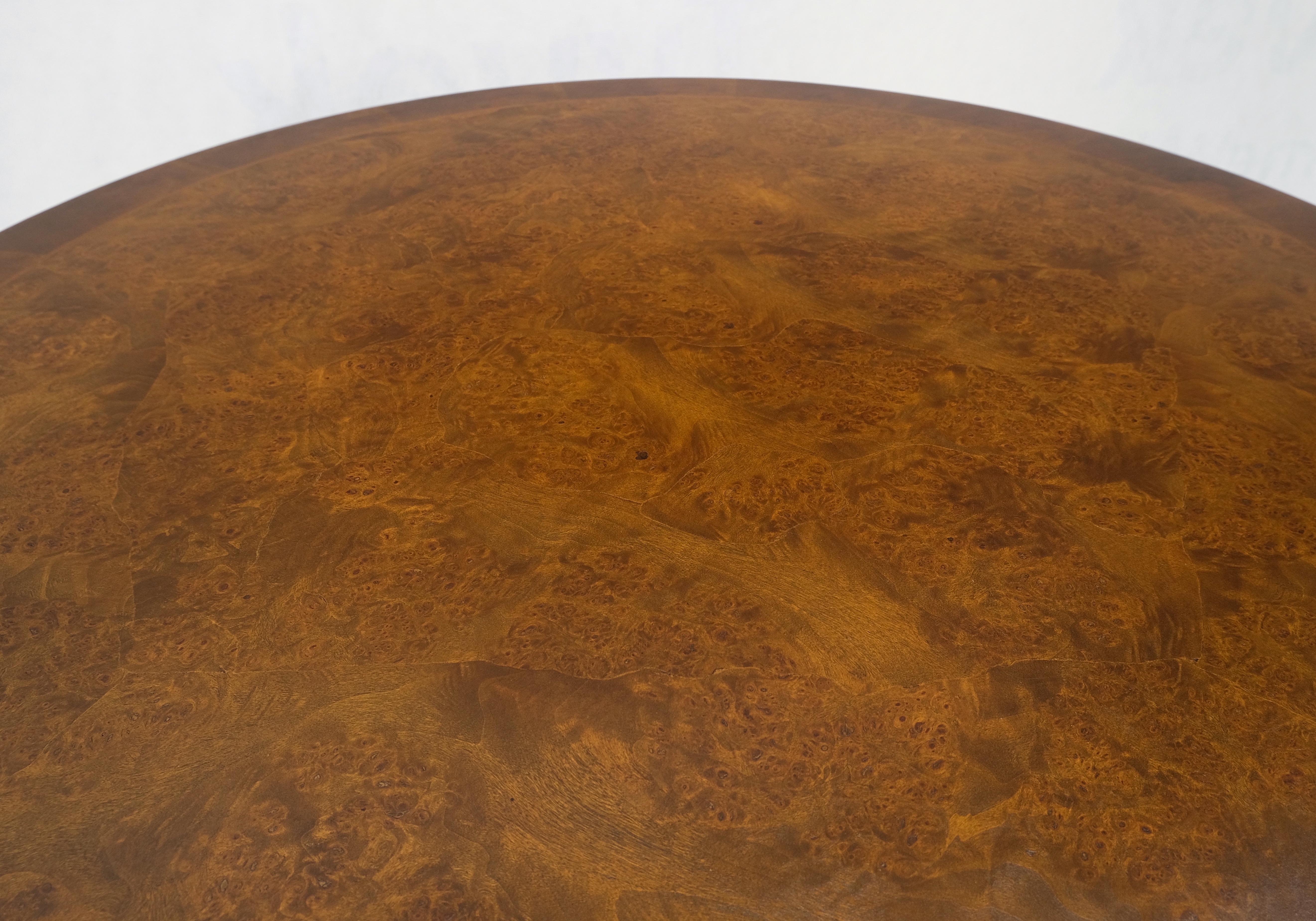 20th Century Burl Walnut Wood Top Round Carved Lotus Shape Base Dining Center Table Mint! For Sale