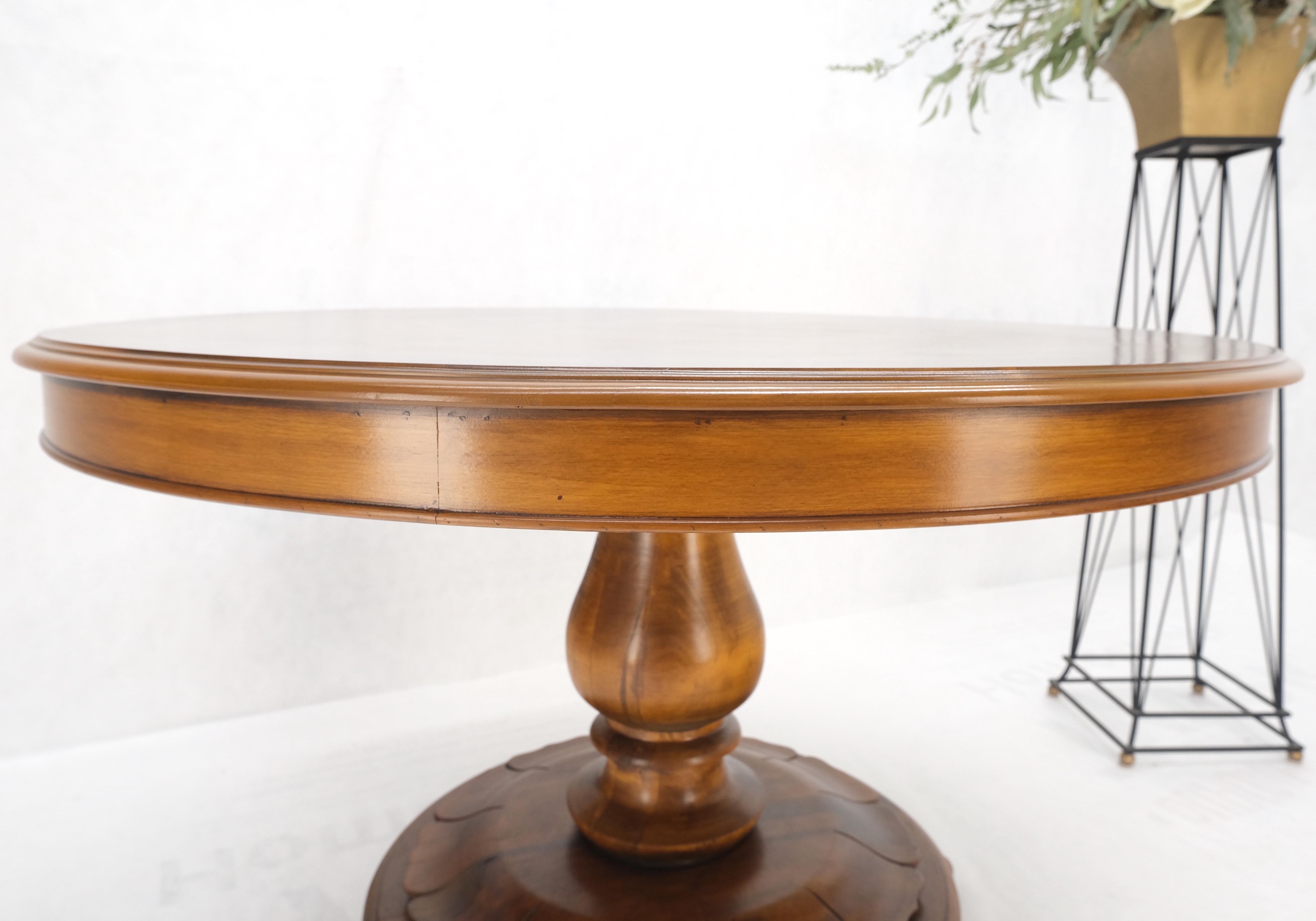 Burl Walnut Wood Top Round Carved Lotus Shape Base Dining Center Table Mint! For Sale 2
