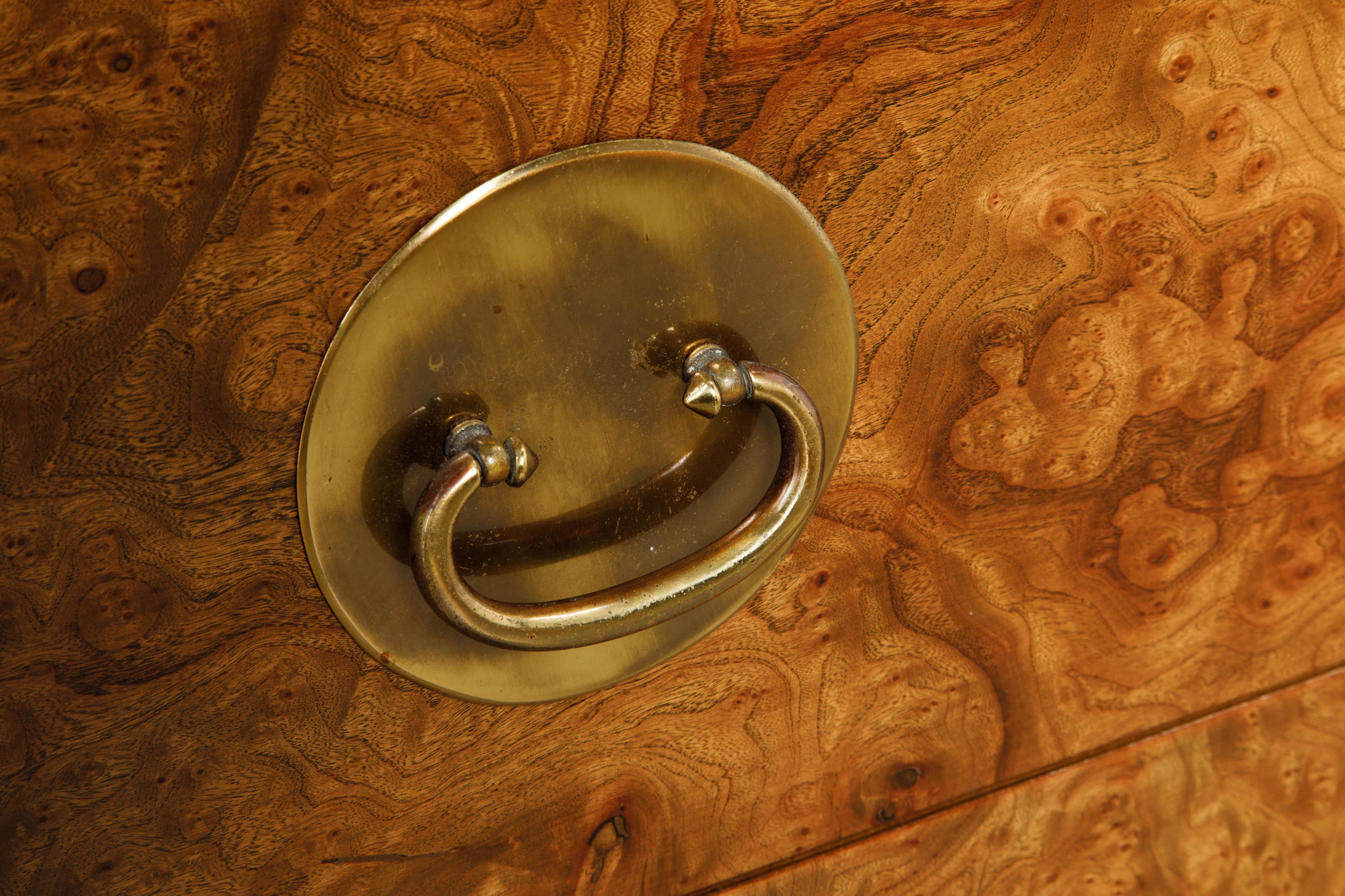 Burl Wood and Acid-Etched Brass Dresser by Bernhard Rohne for Mastercraft, 1970s 10