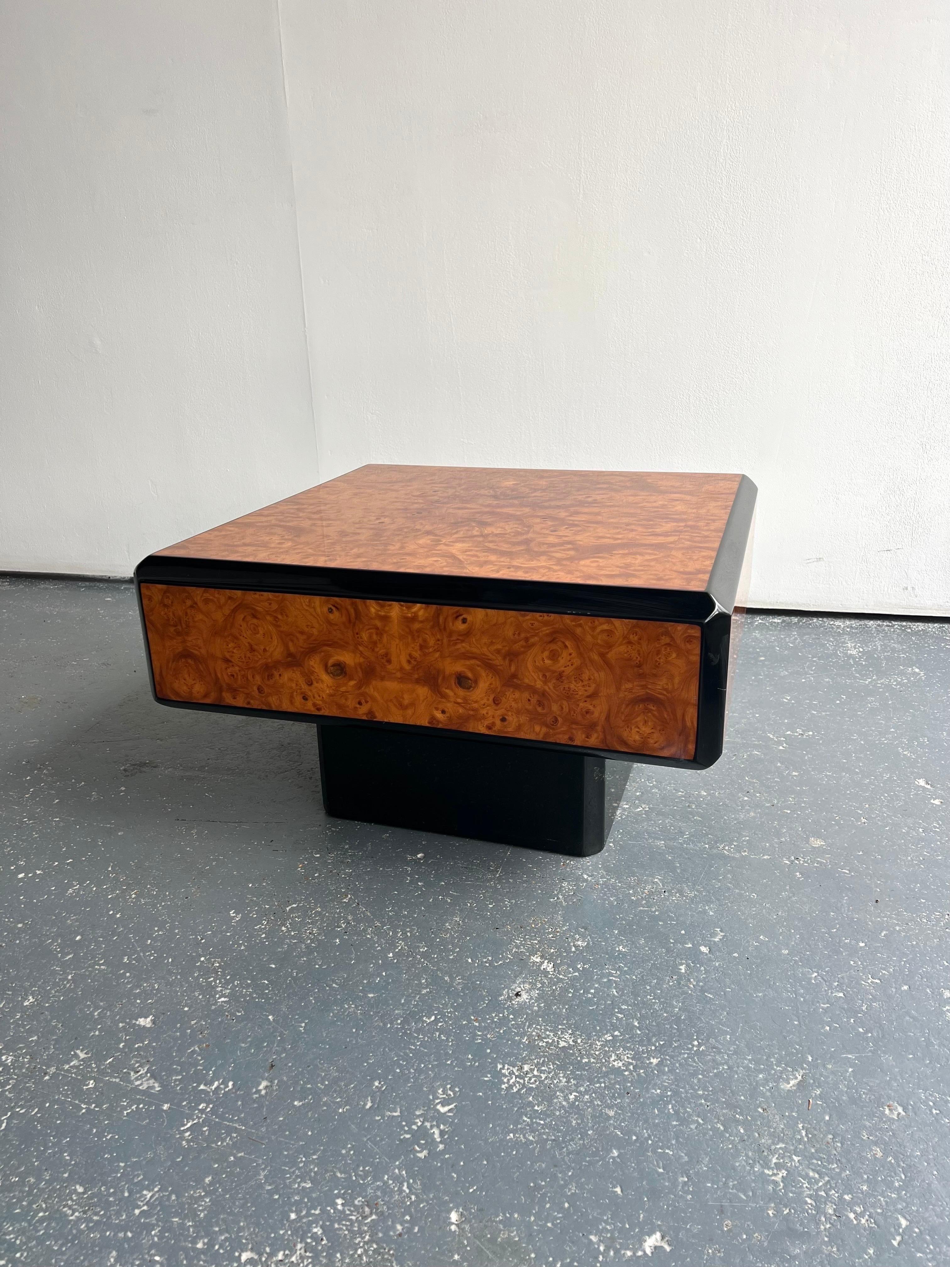 Art Deco Burl Wood and Black Lacquered Coffee Table