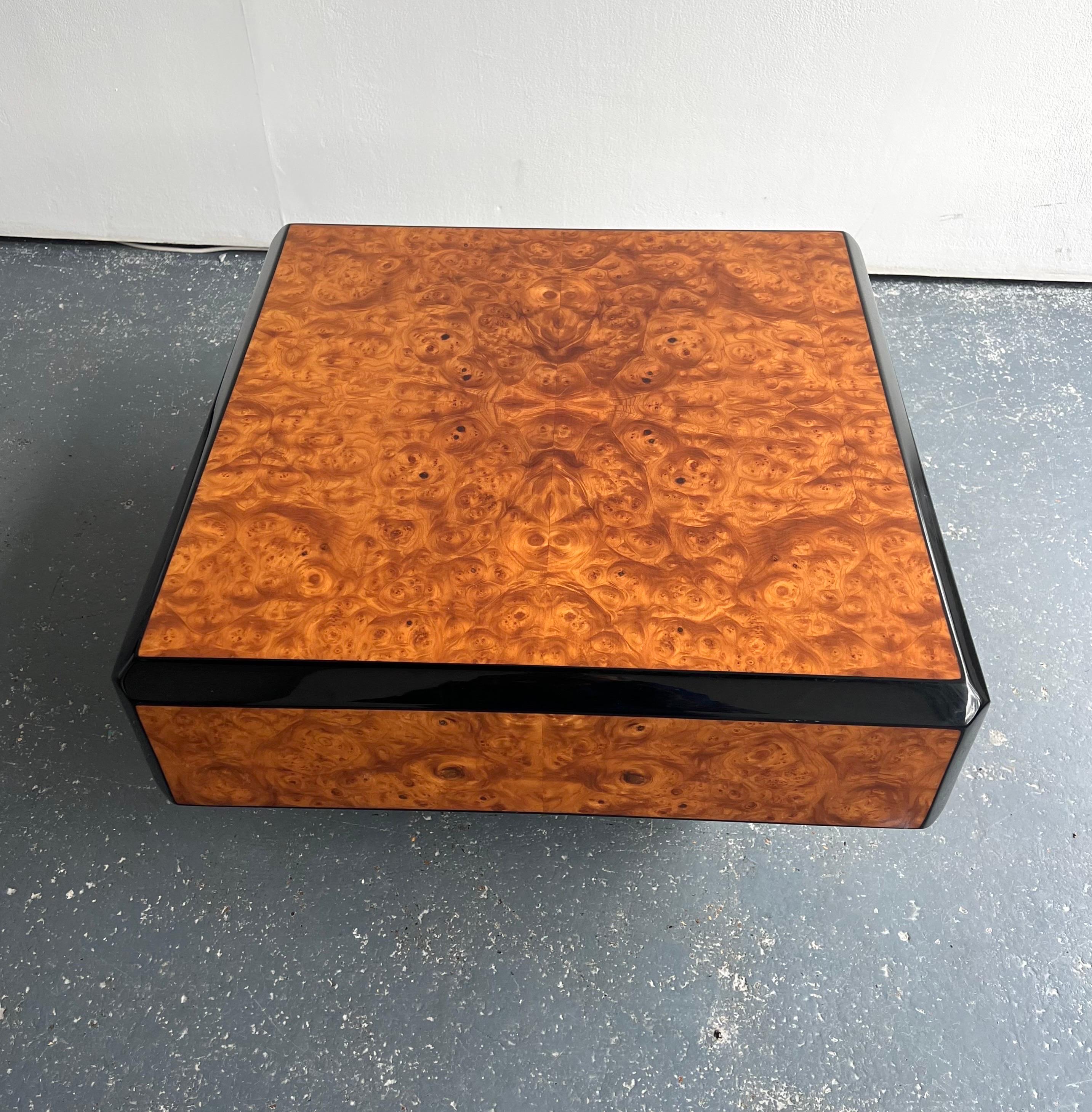 French Burl Wood and Black Lacquered Coffee Table