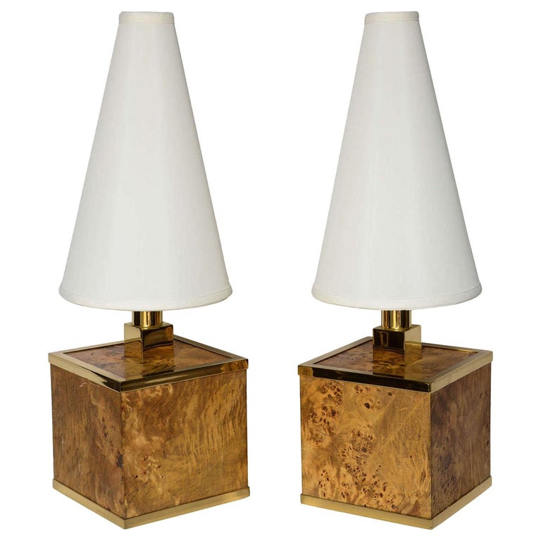 Burl Wood And Brass Lamps Attributed To, Burl Wood Table Lamp