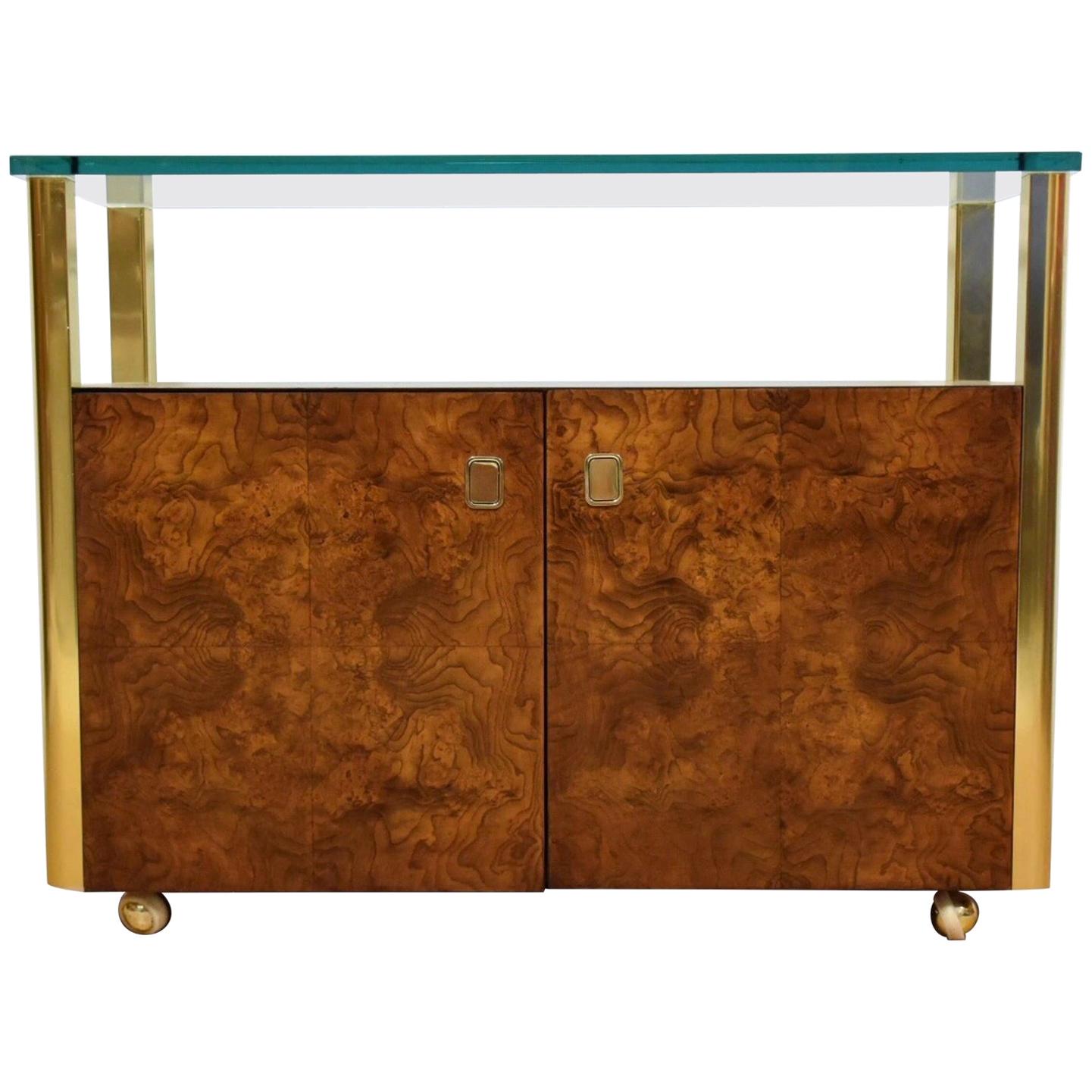 Burl Wood and Brass Server Dry Bar Cabinet or Sideboard by Century Furniture Co.