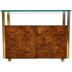 Burl Wood and Brass Server Dry Bar Cabinet or Sideboard by Century Furniture Co.