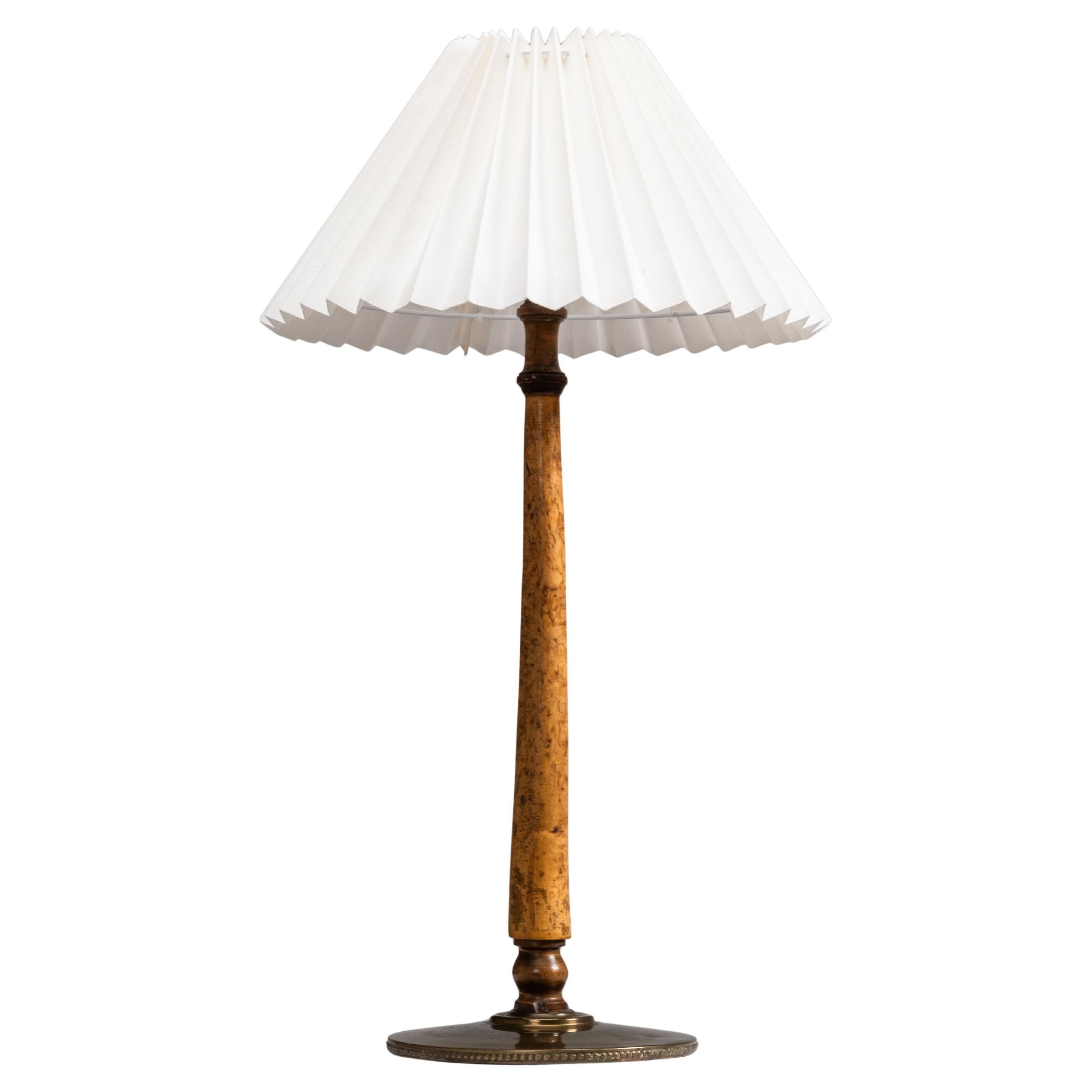 Burl Wood and Brass Table Lamp, Finland, 1940s