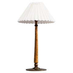 Burl Wood and Brass Table Lamp, Finland, 1940s