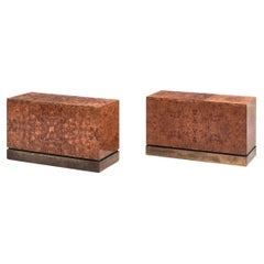 Burlwood and Brass Trunk End Tables, Jean-Claude Mahey, 1970