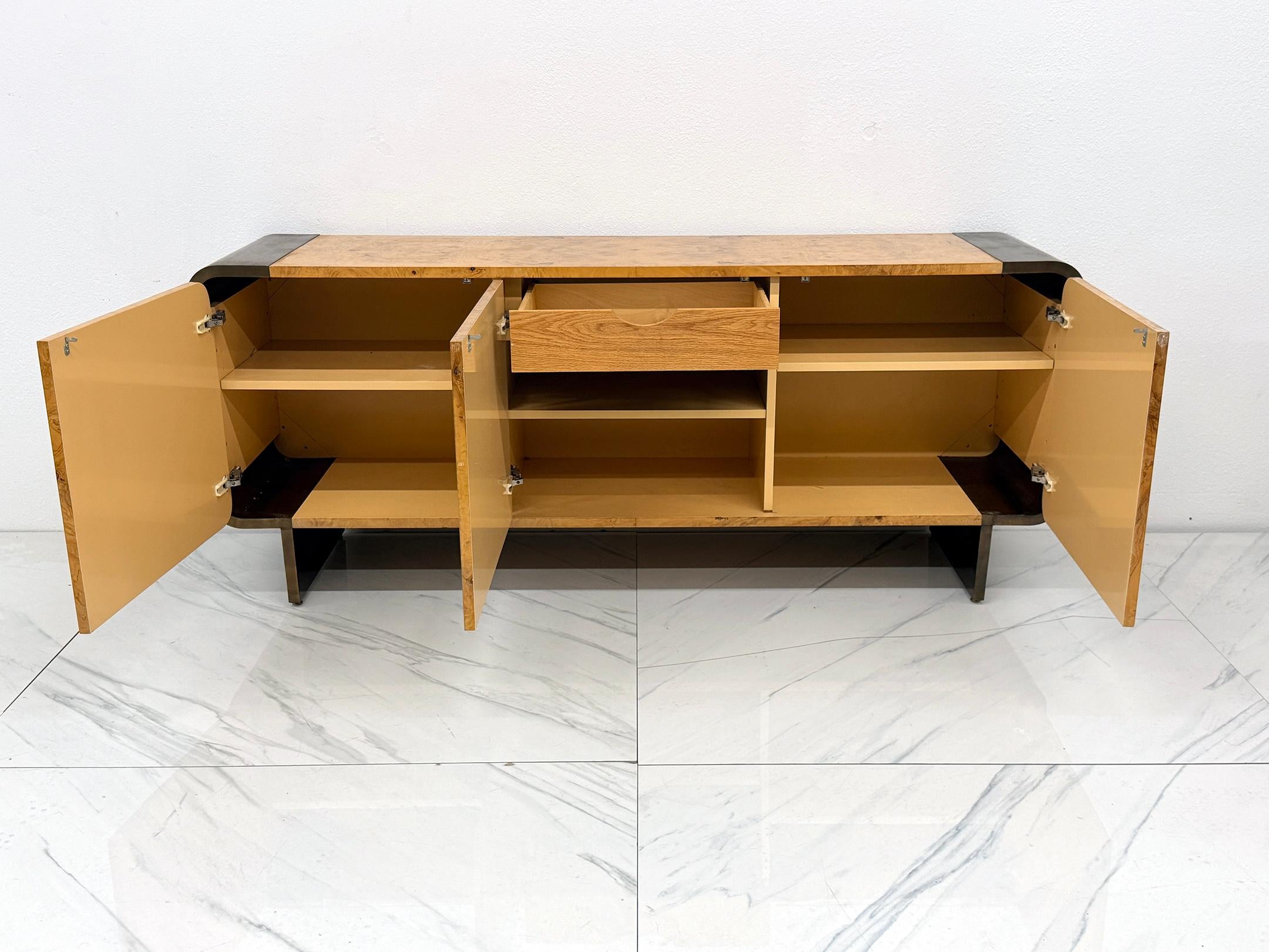 Burl Wood and Burnished Bronze Credenza, Leon Rosen, Pace Collection, 1970's For Sale 6