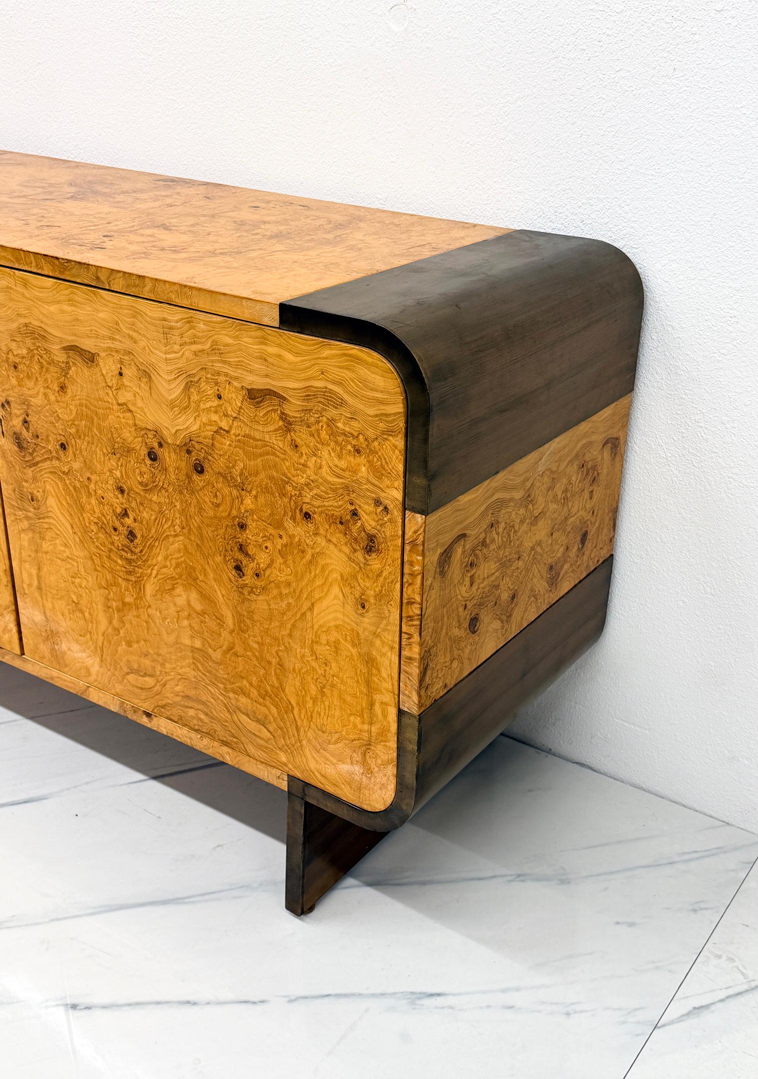Late 20th Century Burl Wood and Burnished Bronze Credenza, Leon Rosen, Pace Collection, 1970's For Sale