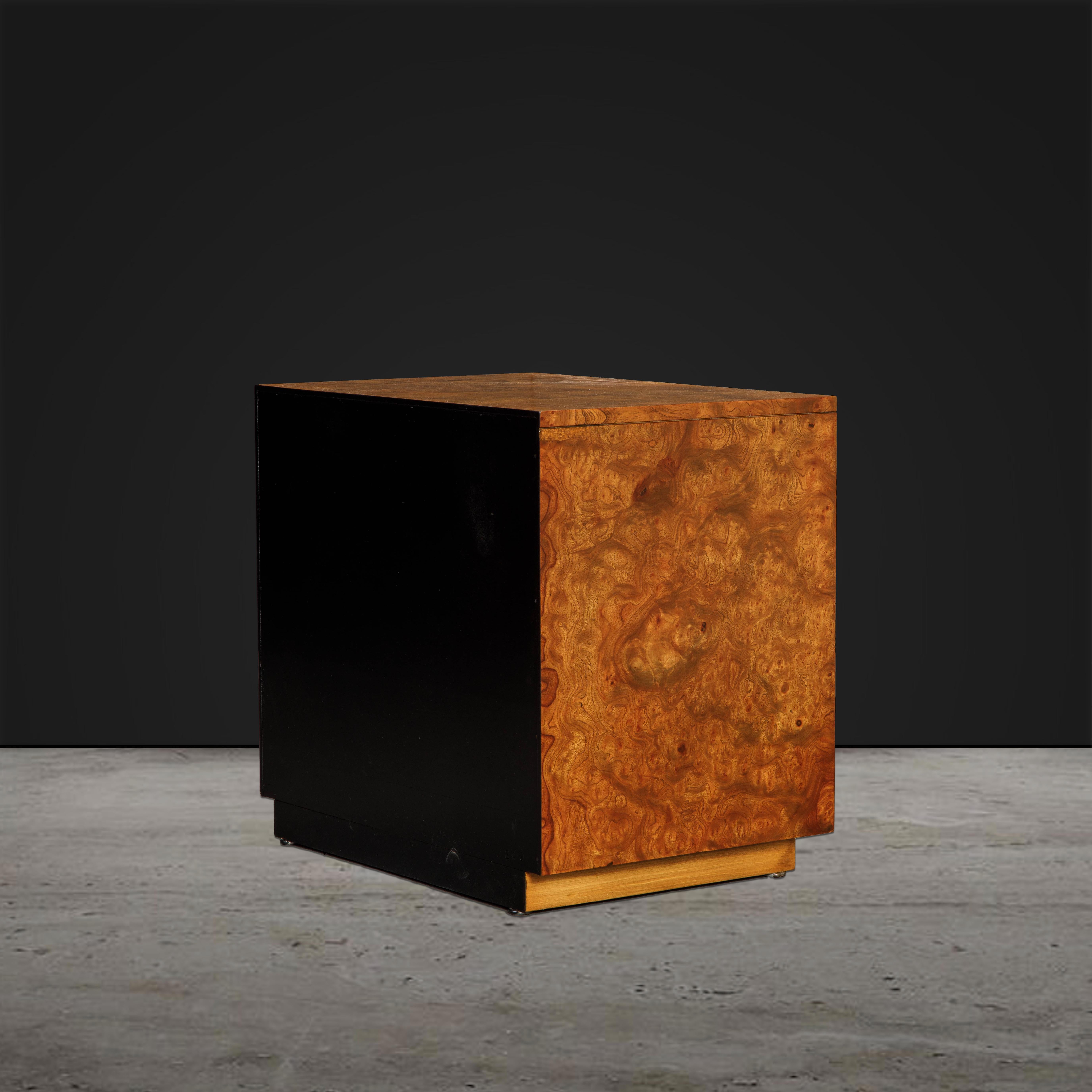 Burl Wood and Etched Brass Nightstands by Bernhard Rohne for Mastercraft, 1970s 5