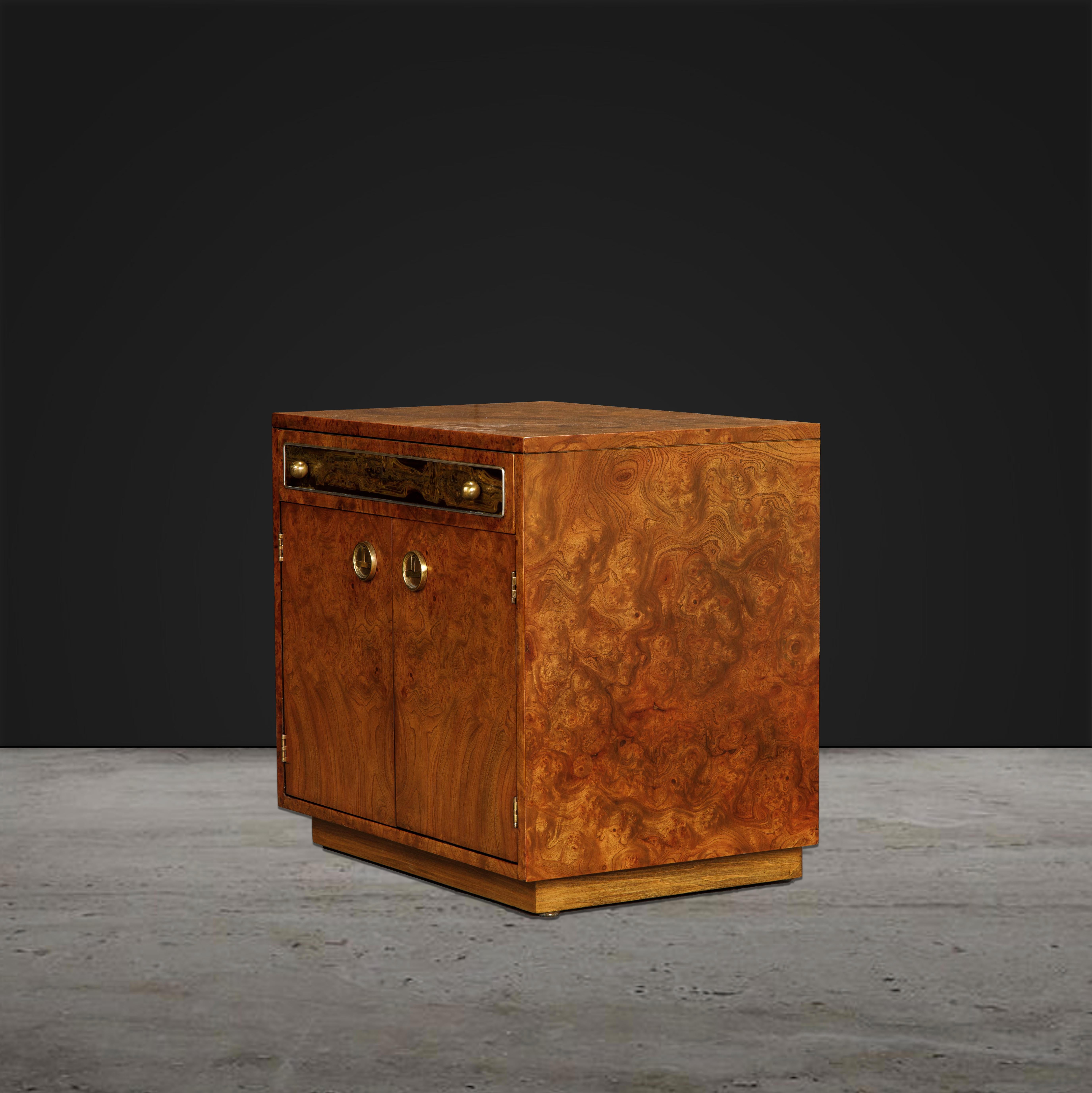 Burl Wood and Etched Brass Nightstands by Bernhard Rohne for Mastercraft, 1970s 6