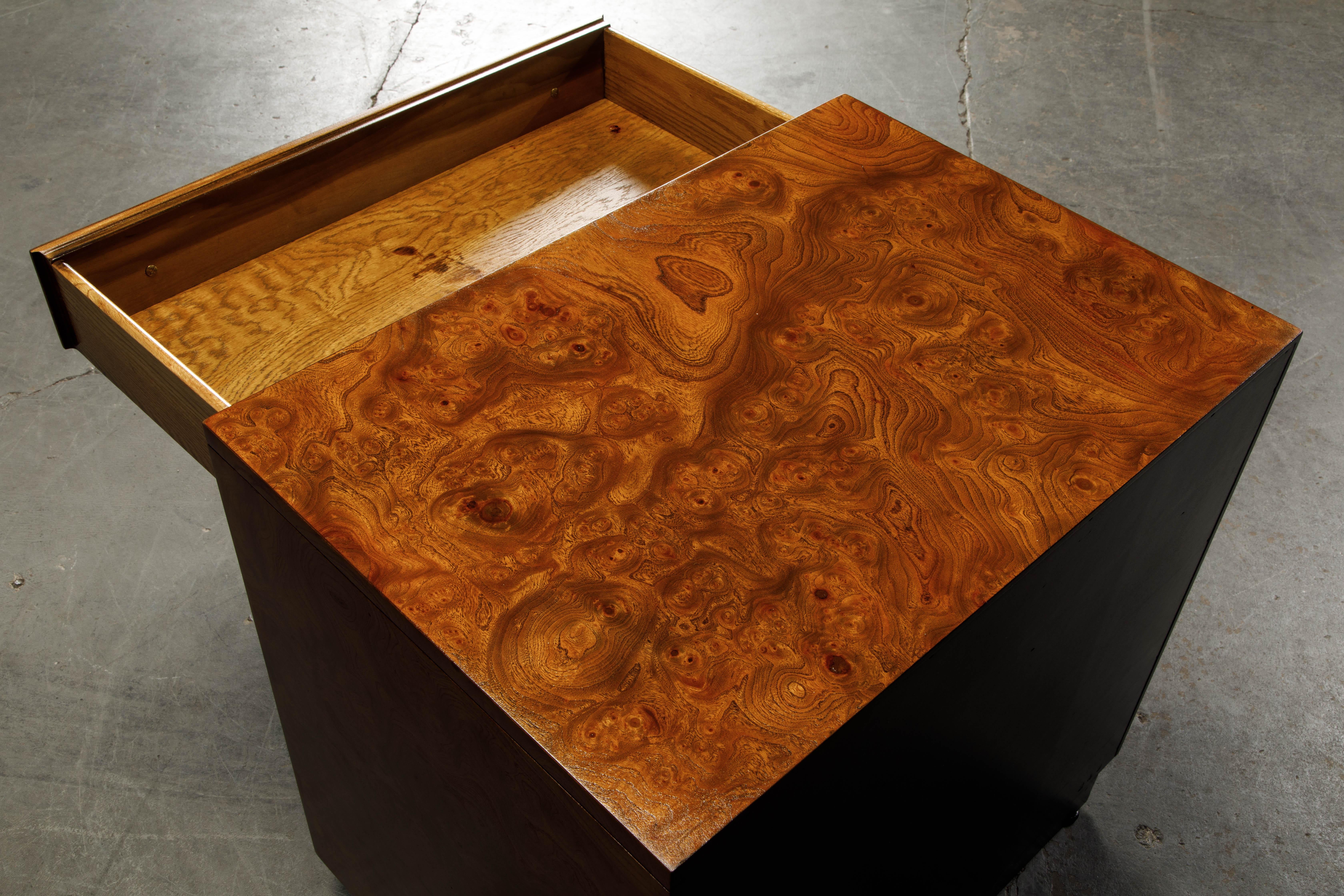 Burl Wood and Etched Brass Nightstands by Bernhard Rohne for Mastercraft, 1970s 11