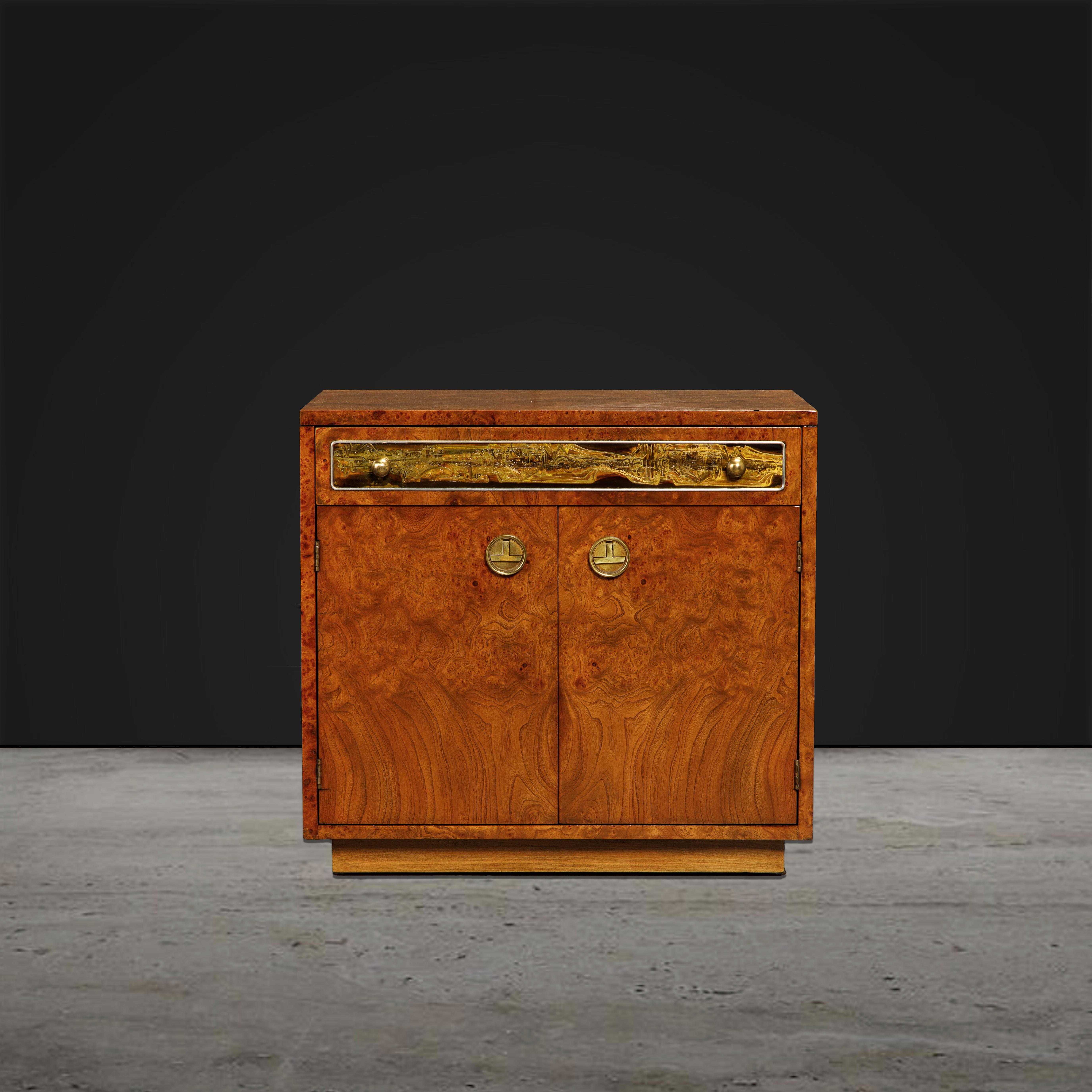 Burl Wood and Etched Brass Nightstands by Bernhard Rohne for Mastercraft, 1970s 1