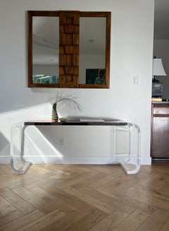 Postmodern Burl Wood and Lucite Console Table by Lion in Frost, 1970s