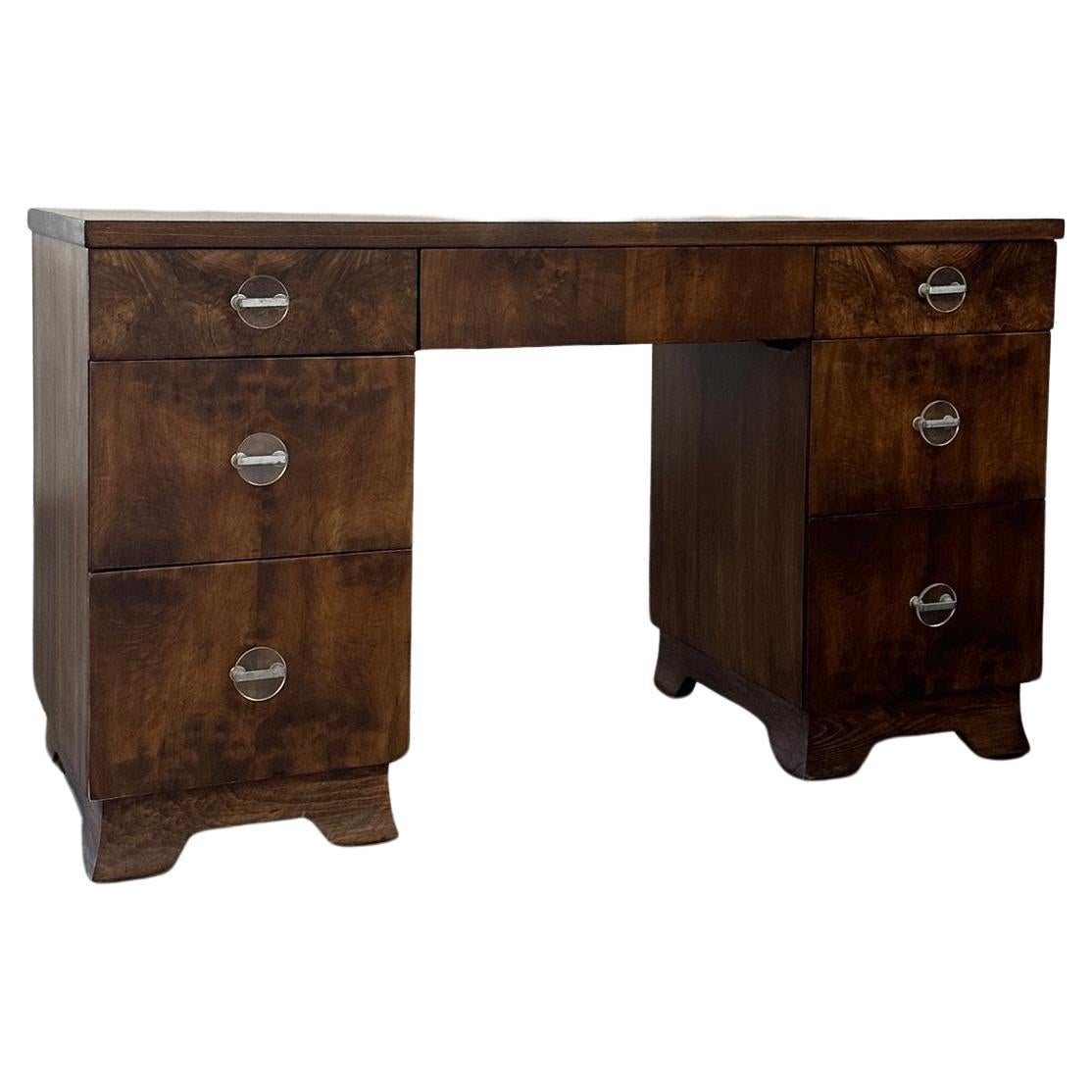 Burl Wood and Lucite Writing Desk For Sale