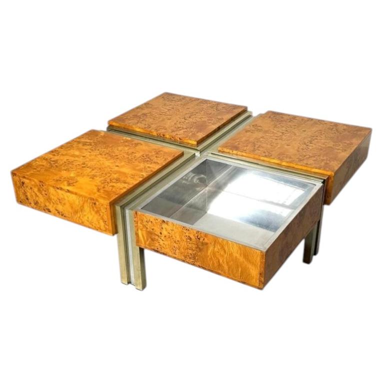 Burl Wood and Metal Coffee Table, Italy, 1970s For Sale